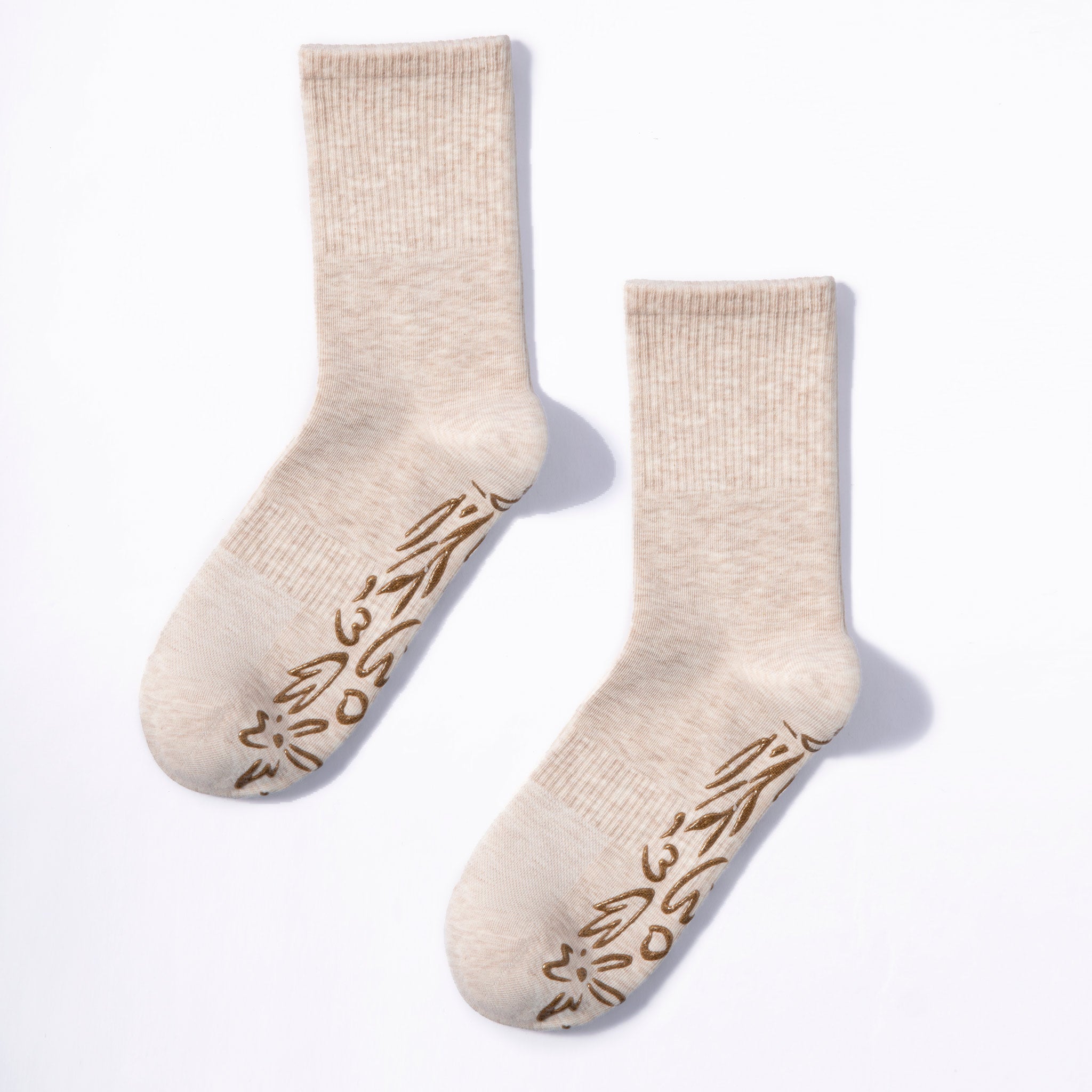 Humktnn | Everyday Organic Cotton Non-Slip Socks for Adults – Beige, 2 Pairs