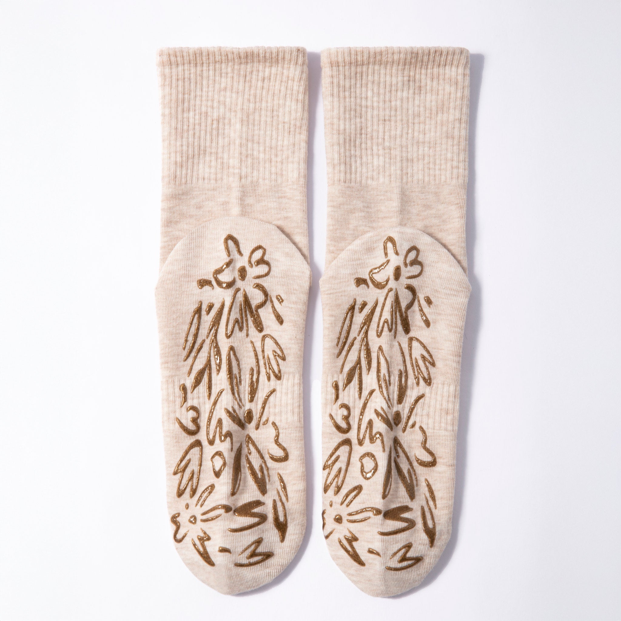 Humktnn | Everyday Organic Cotton Non-Slip Socks for Adults – Beige, 2 Pairs