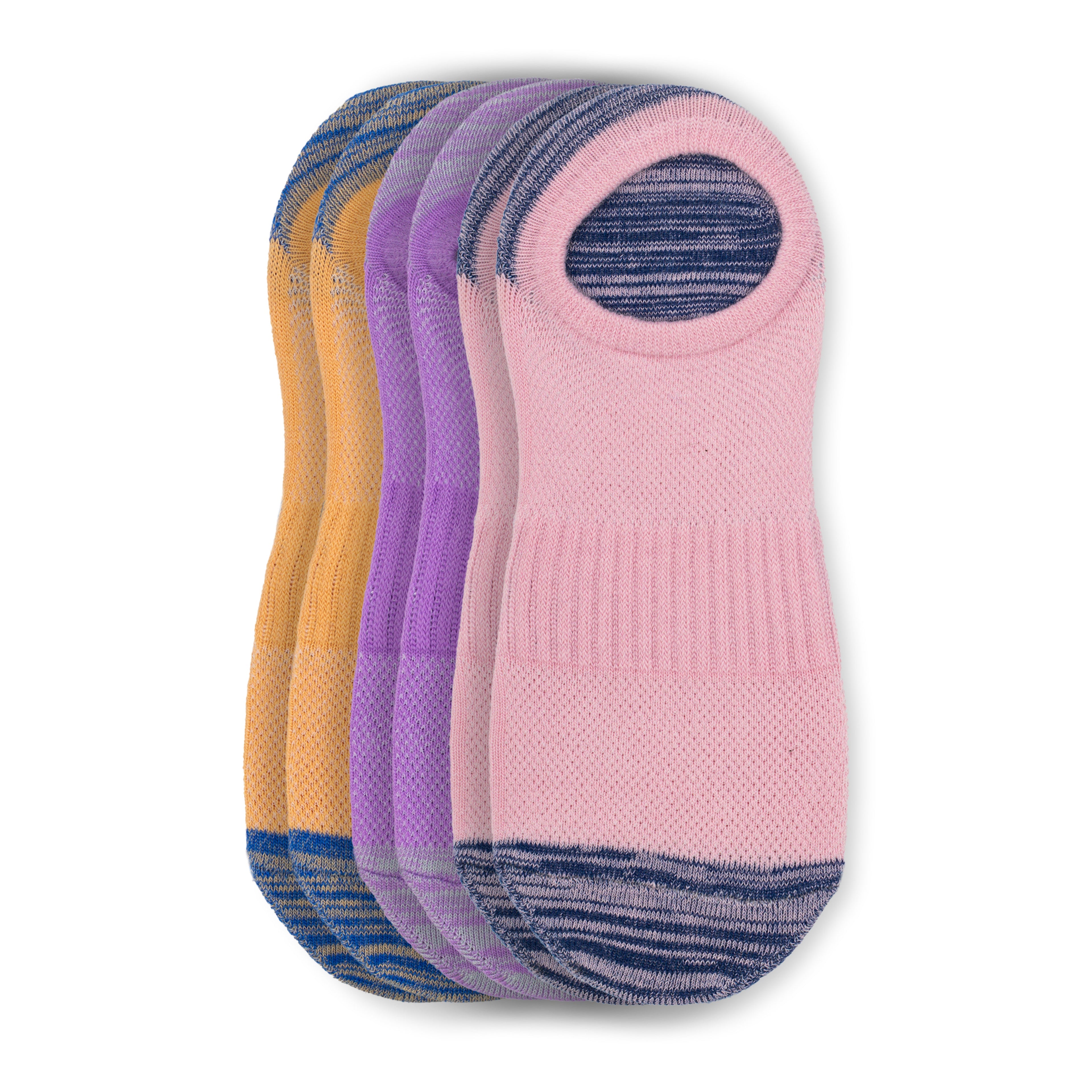 Humktnn | Women’s Cotton No Show Socks with Silicone Grip – 3 Pair Marled Detail