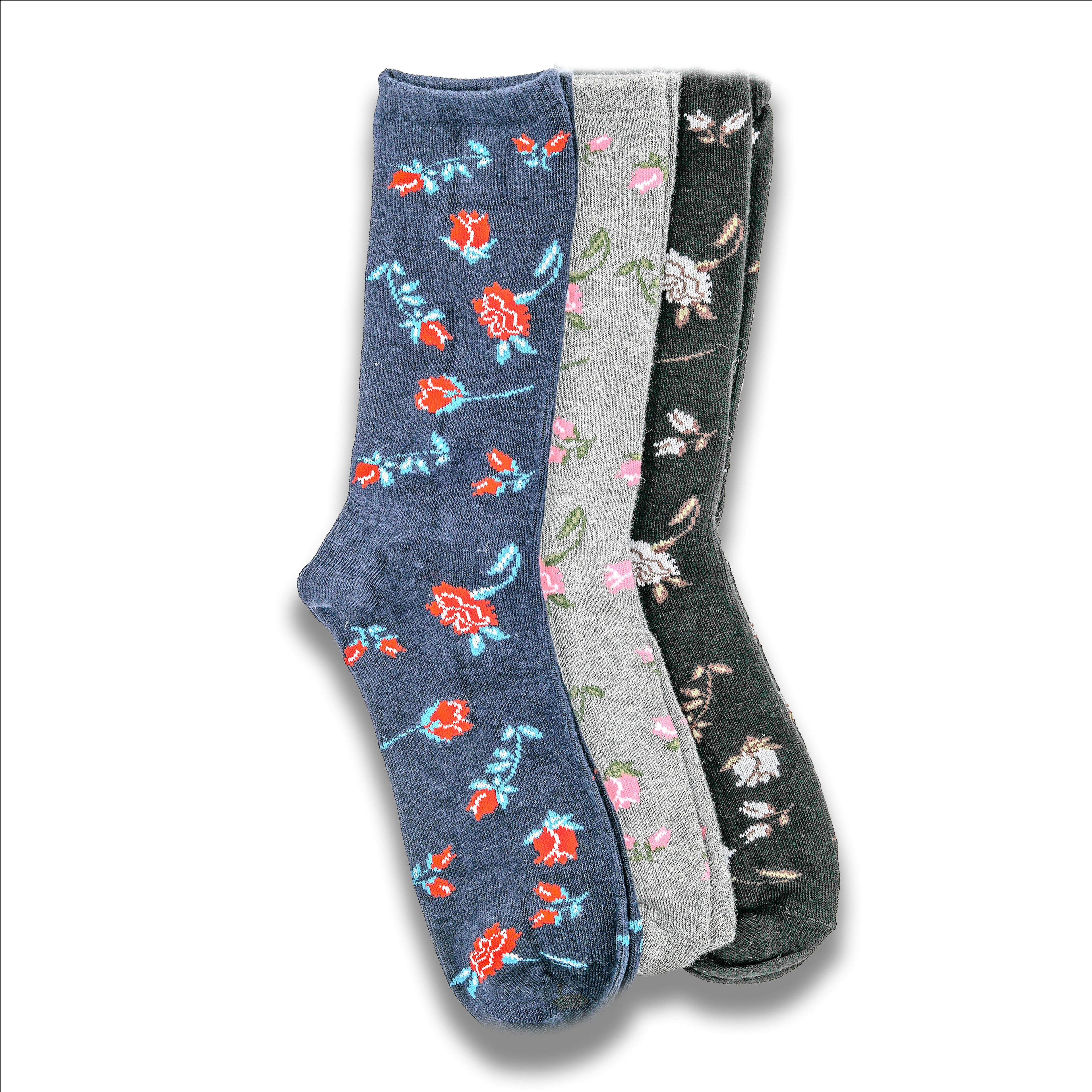 Humktnn | Women’s Bamboo Blend Crew Socks – 3 Pair Lightweight Floral Design