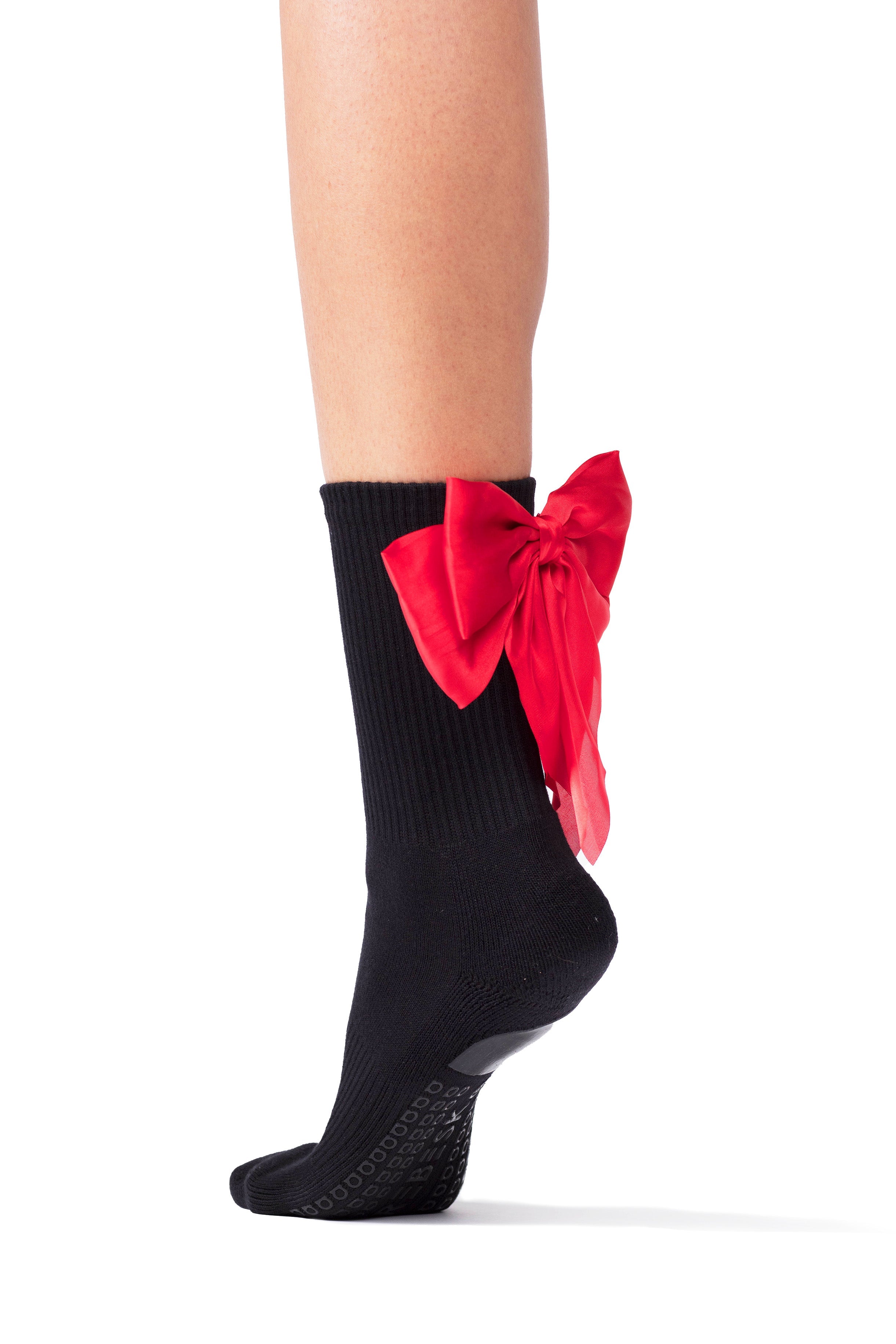 Humktnn | Women’s Crew Grip Socks with Bow Accent for Studio Training