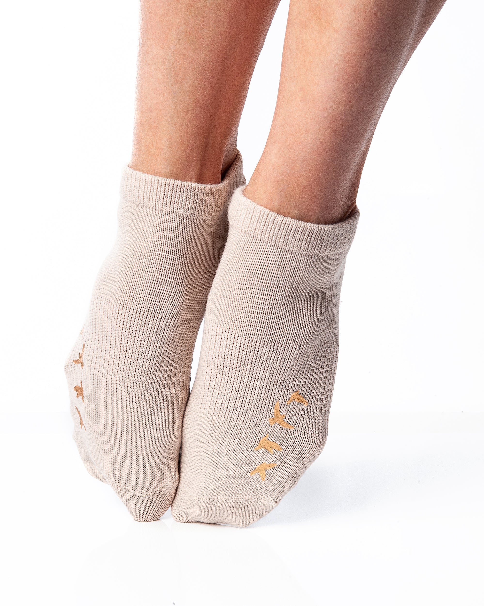 Humktnn | Women’s Crew Grip Socks with Foil Bird Design and Non-Slip Sole
