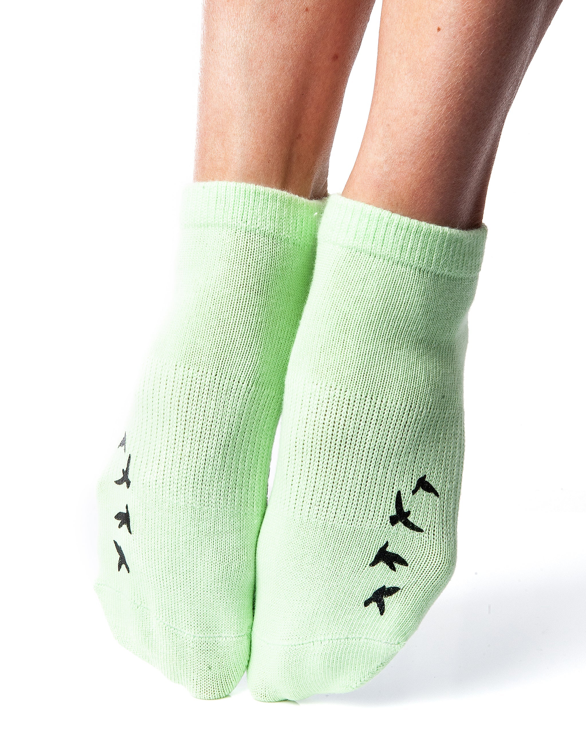 Humktnn | Women’s Crew Grip Socks with Foil Bird Design and Non-Slip Sole