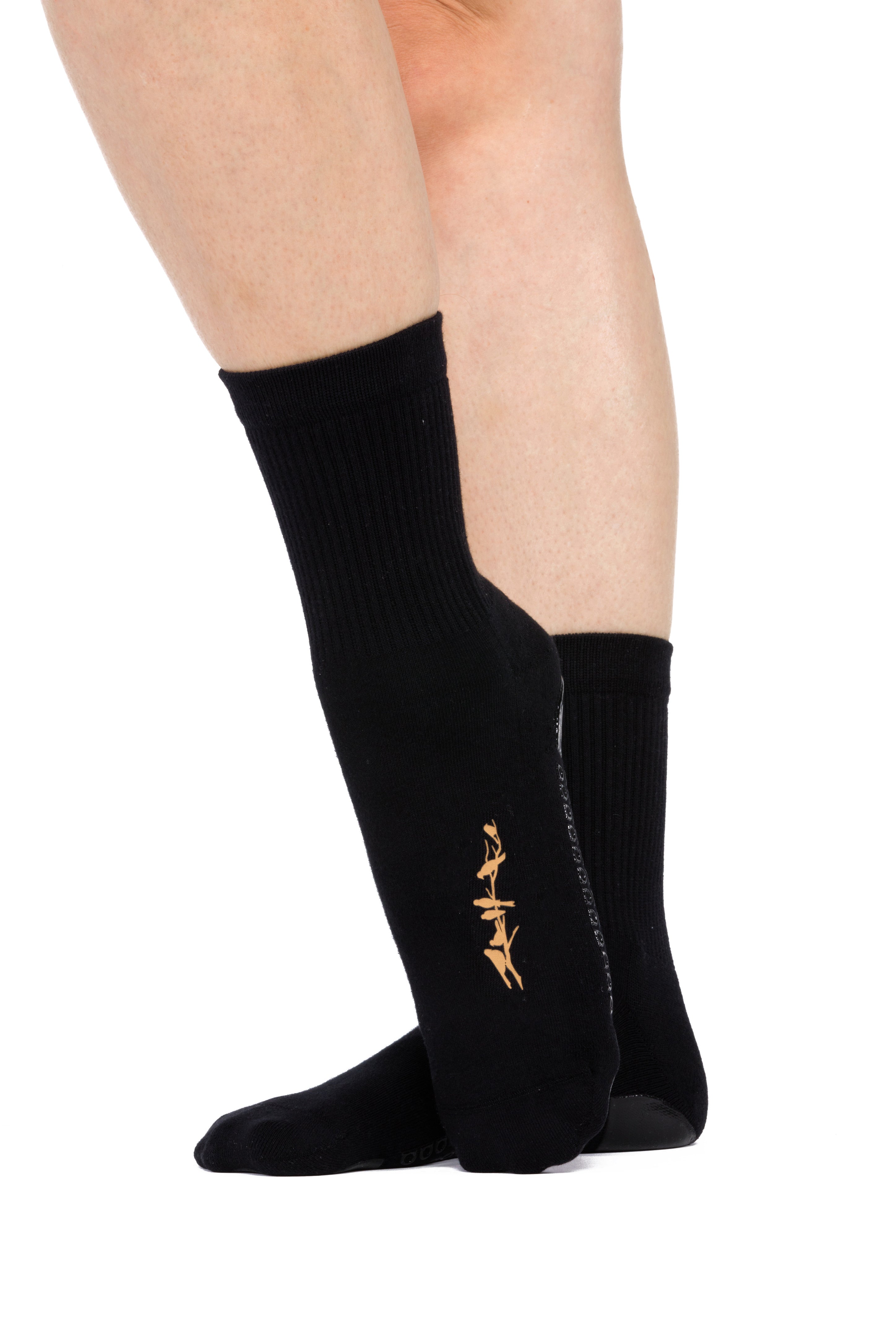 Humktnn | Foil Bird Print Crew Grip Socks for Women Indoor Training