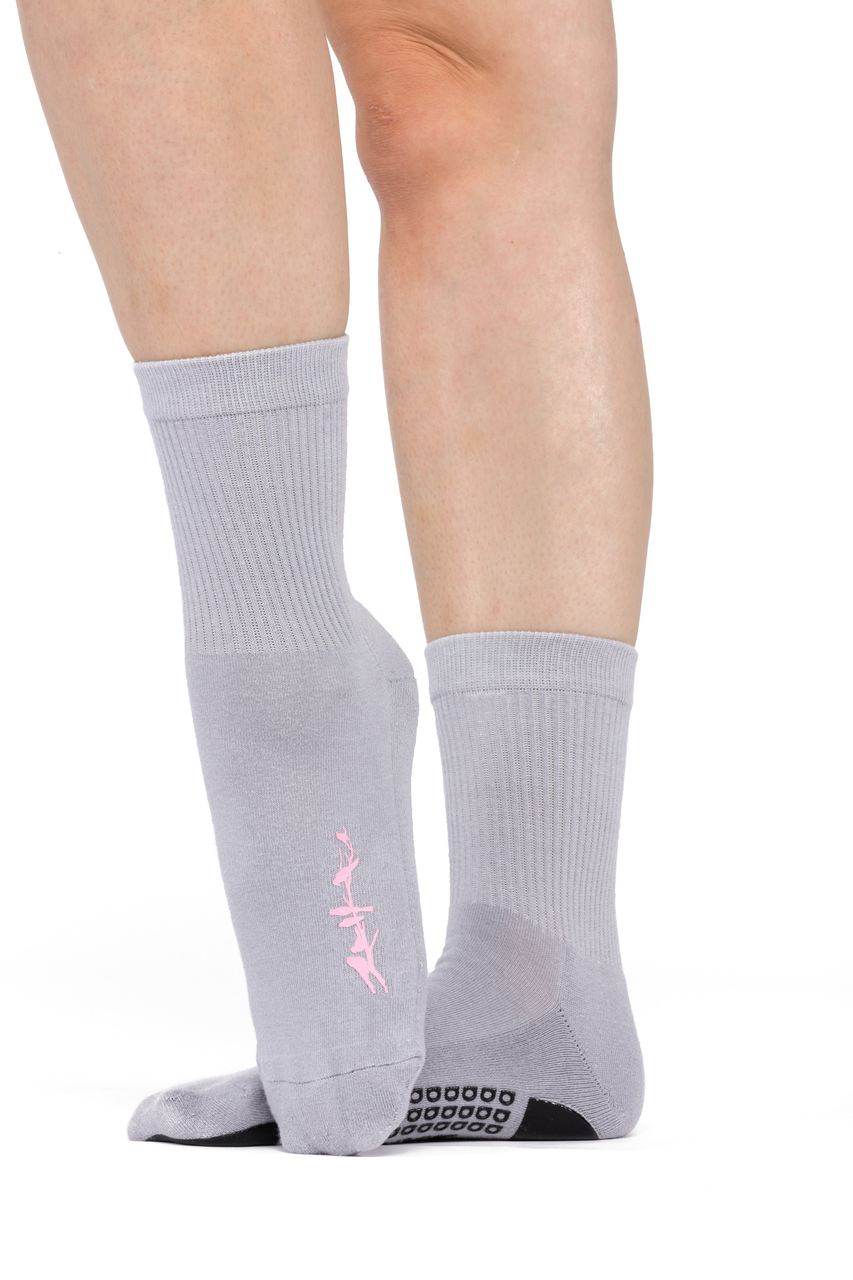 Humktnn | Foil Bird Print Crew Grip Socks for Women Indoor Training