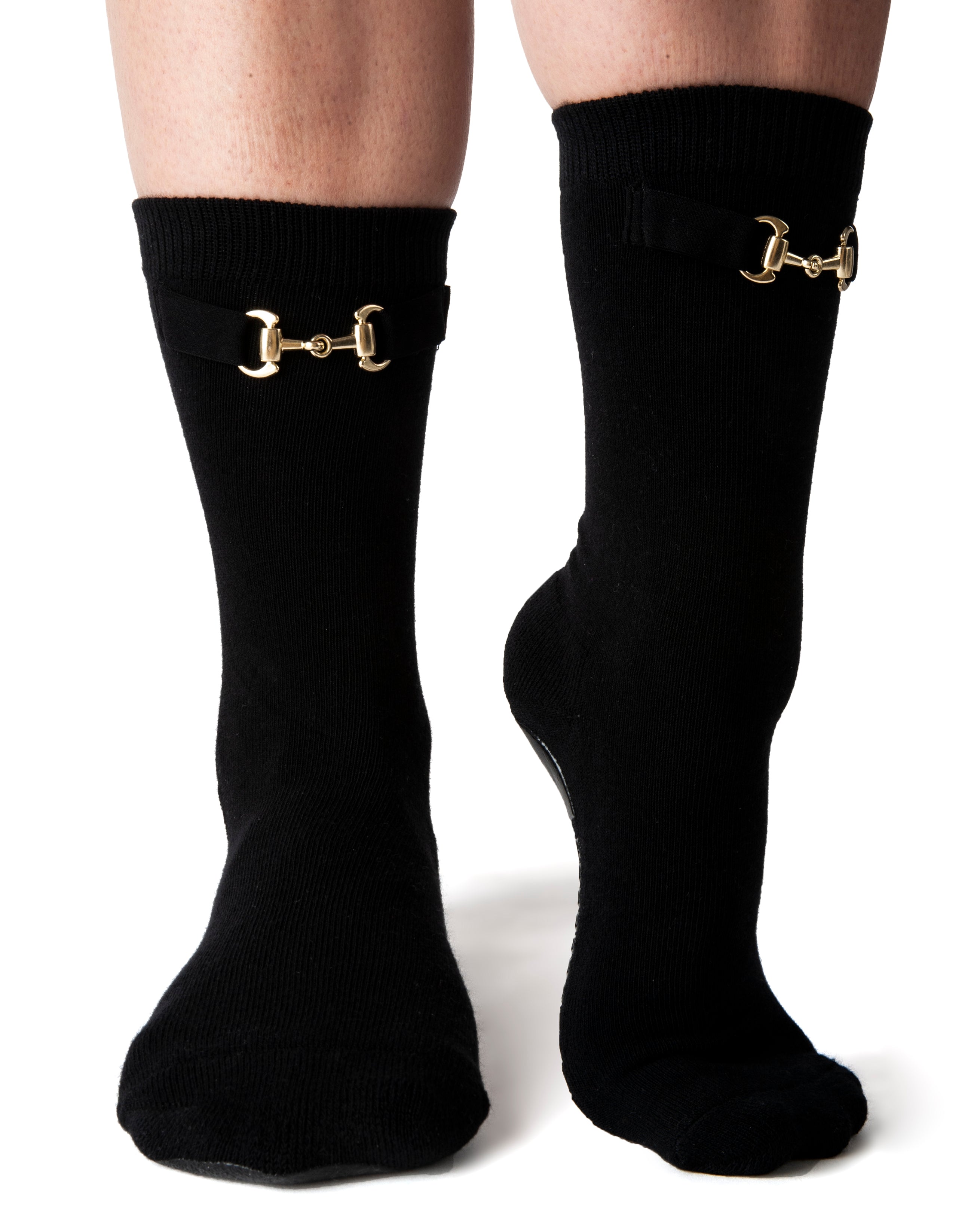 Humktnn | Women's Crew Grip Socks with Anti-Slip Sole & Elegant Metal Accent