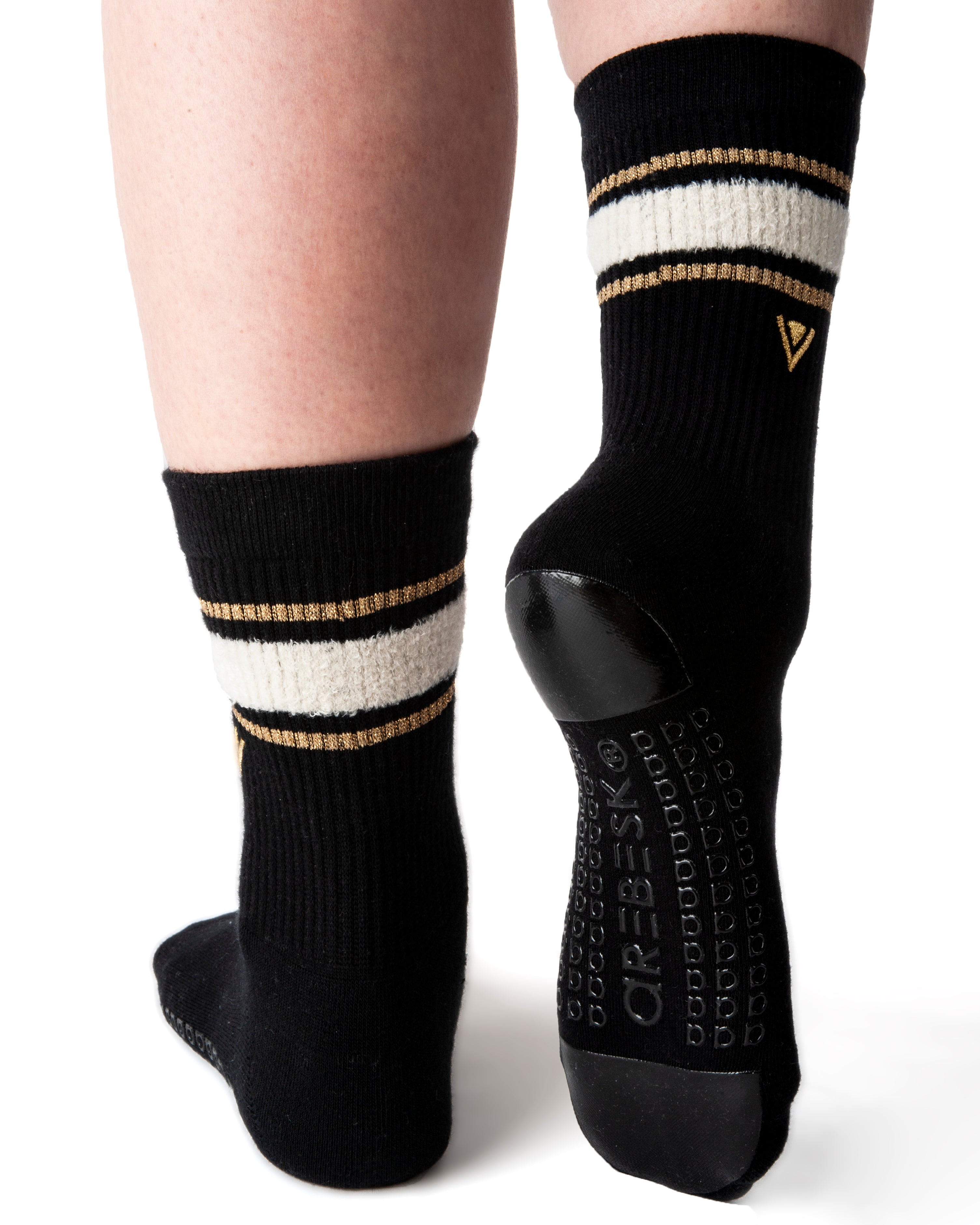 Humktnn | Terry Crew Grip Socks with Striped Texture and Metallic Accents