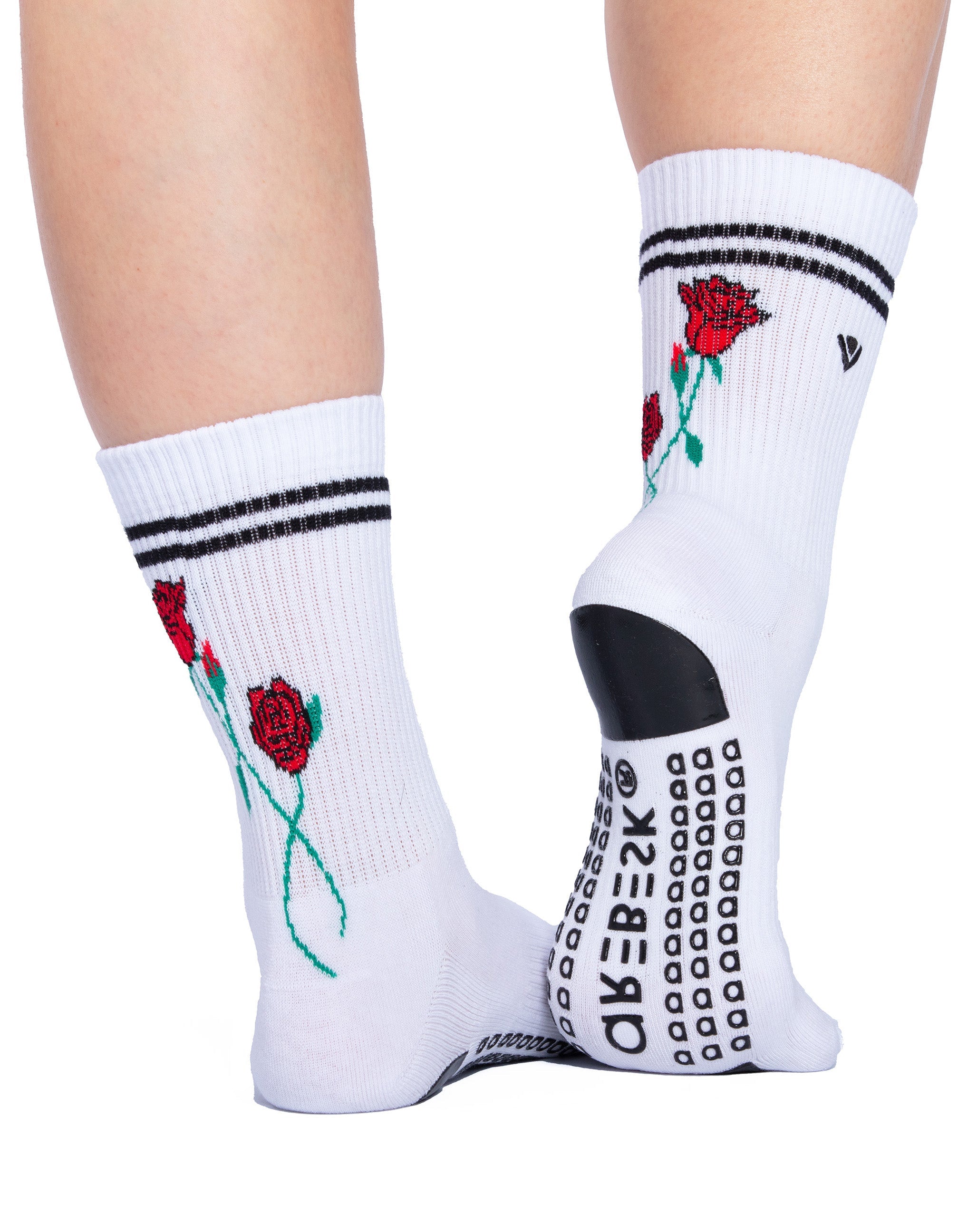 Humktnn | Women’s Classic Crew Grip Socks with Striped Design and Non-Slip Sole