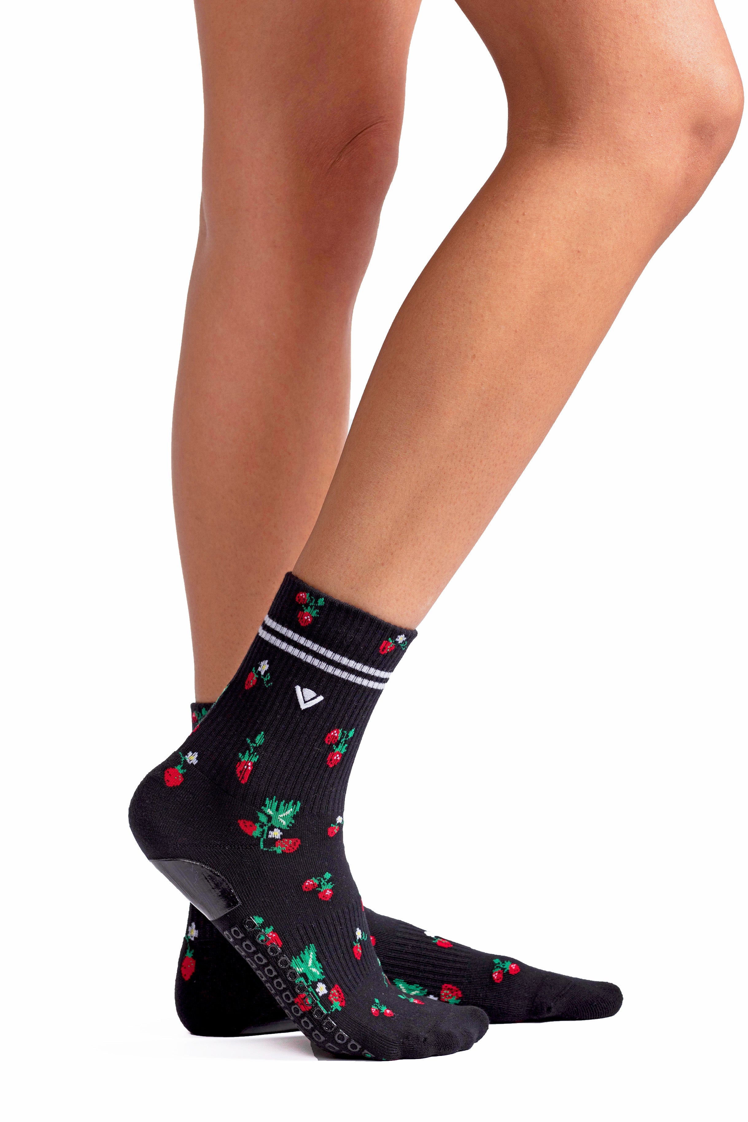Humktnn | Women’s Classic Crew Grip Socks with Striped Design and Non-Slip Sole