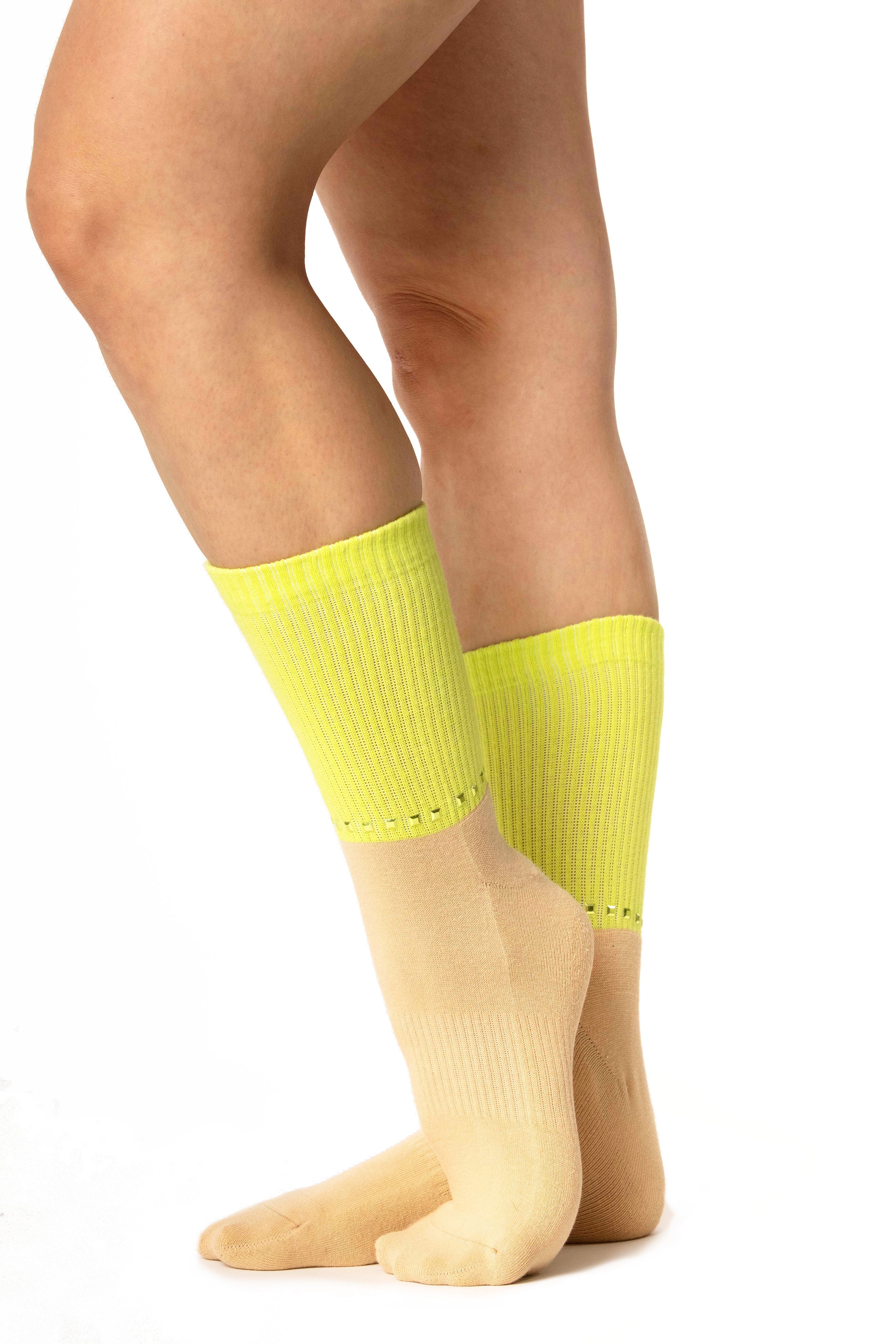 Humktnn | Color Block Crew Grip Socks with Stud Accents for Women