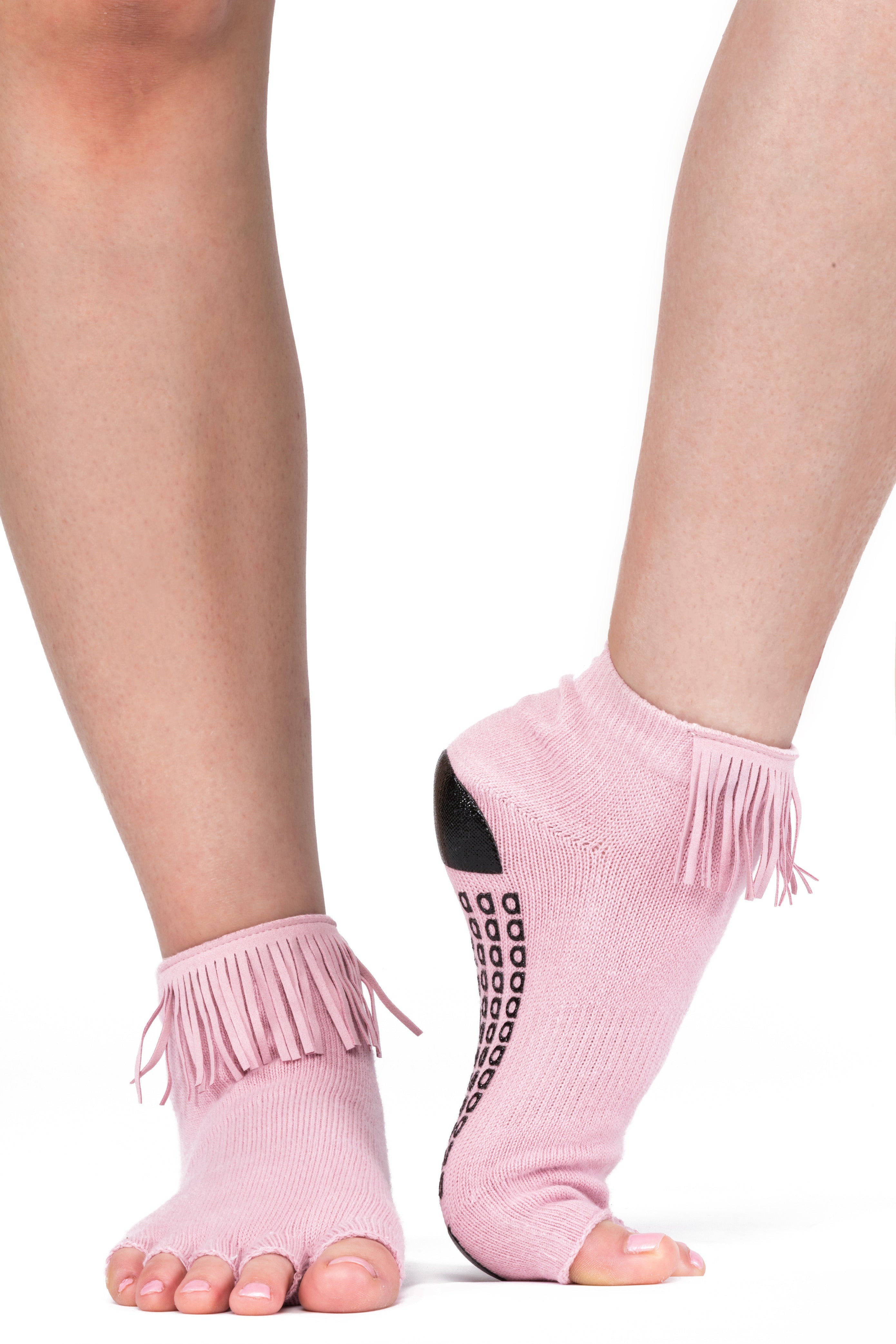 Humktnn | Women’s Open Toe Grip Socks with Fringe Trim and Anti-Slip Sole