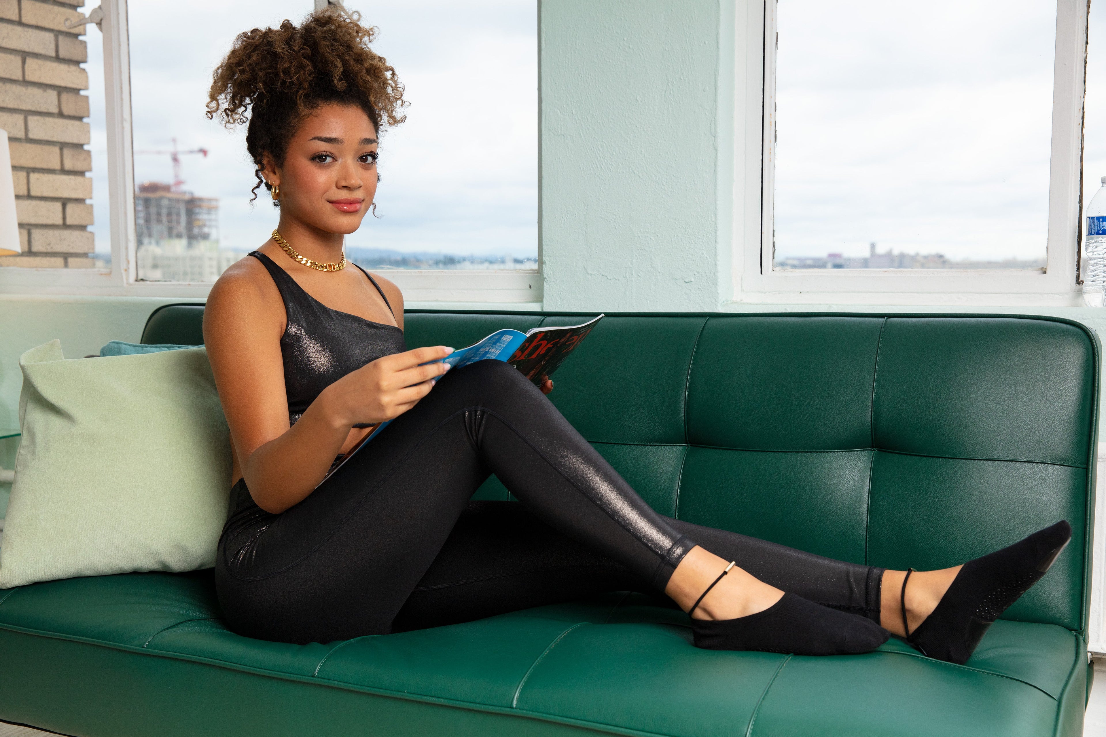 Humktnn | Ankle Strap Grip Socks with Metallic Detail for Women