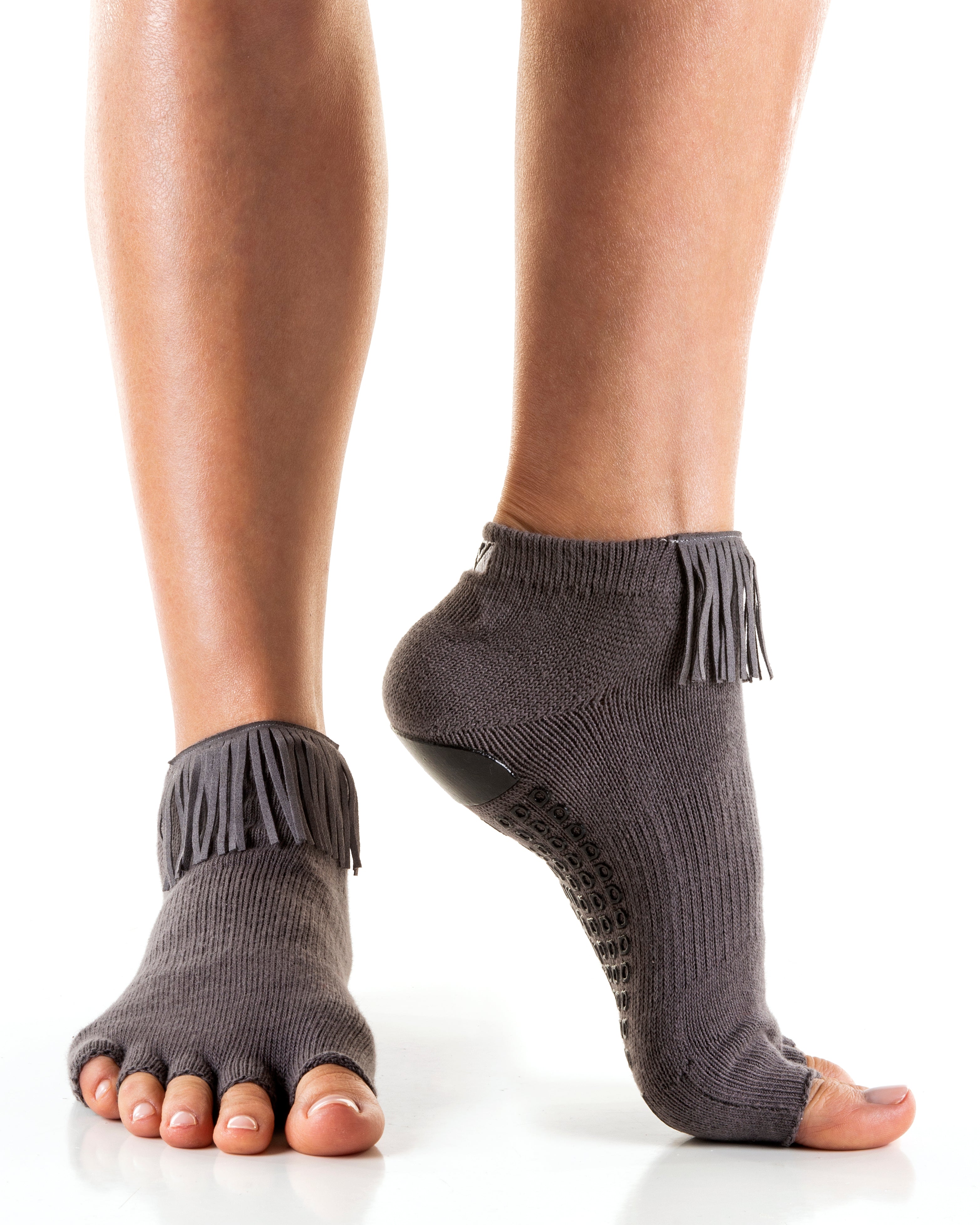 Humktnn | Women’s Open Toe Grip Socks with Fringe Trim and Anti-Slip Sole