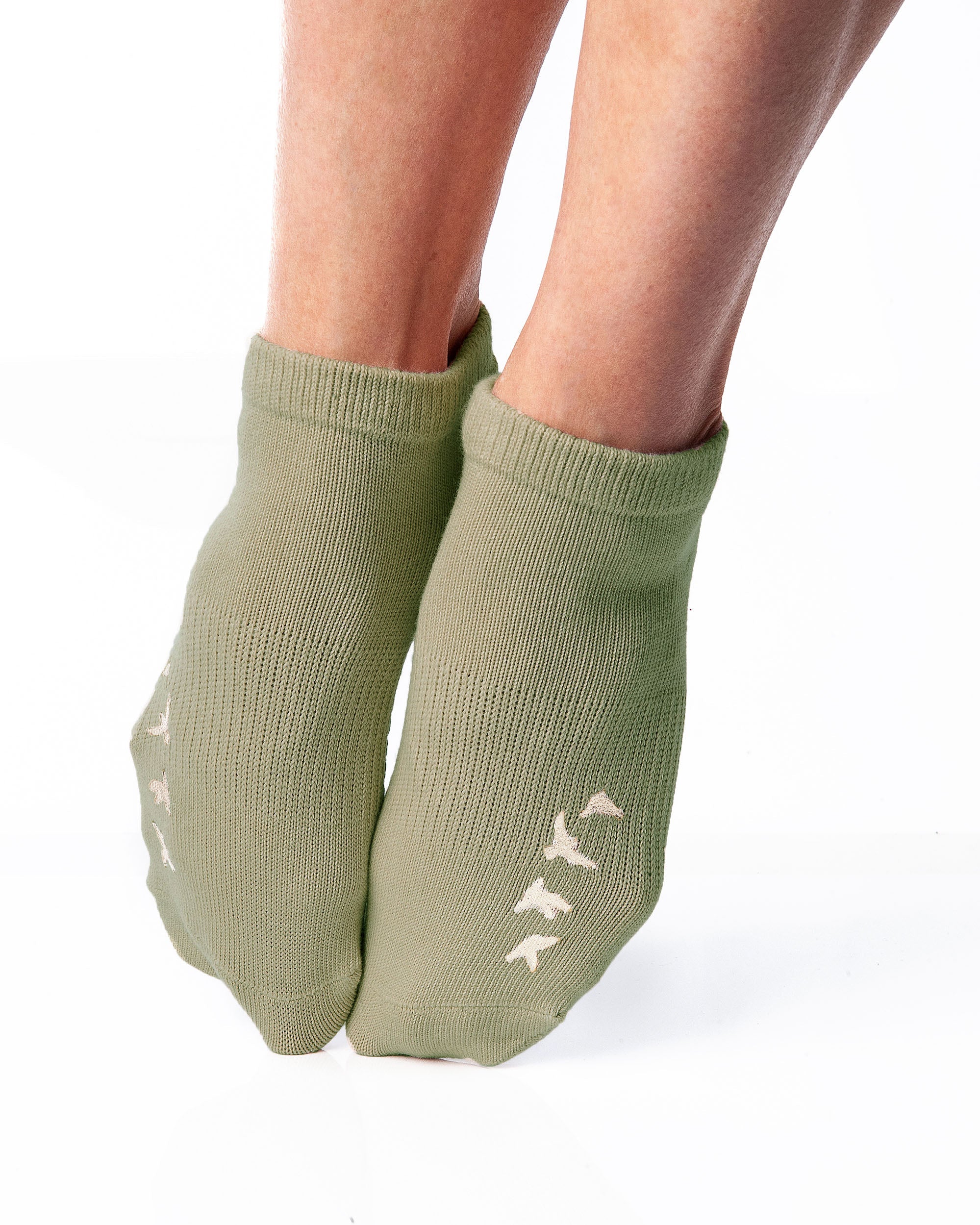 Humktnn | Women’s Crew Grip Socks with Foil Bird Design and Non-Slip Sole