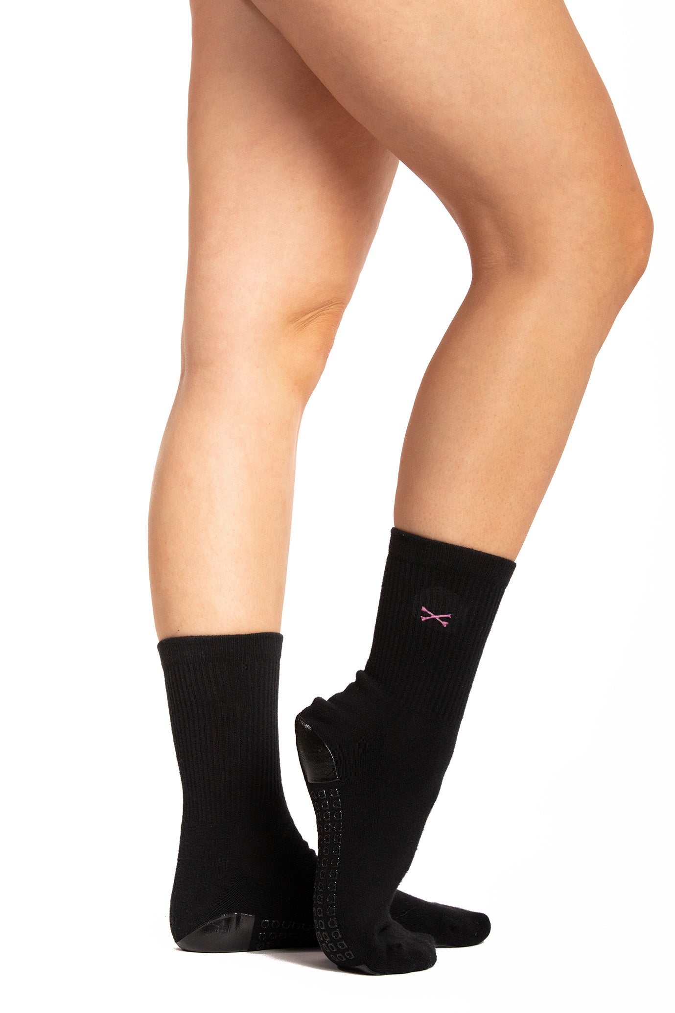 Humktnn | Skull & Bone Embroidered Grip Socks for Women Indoor Training