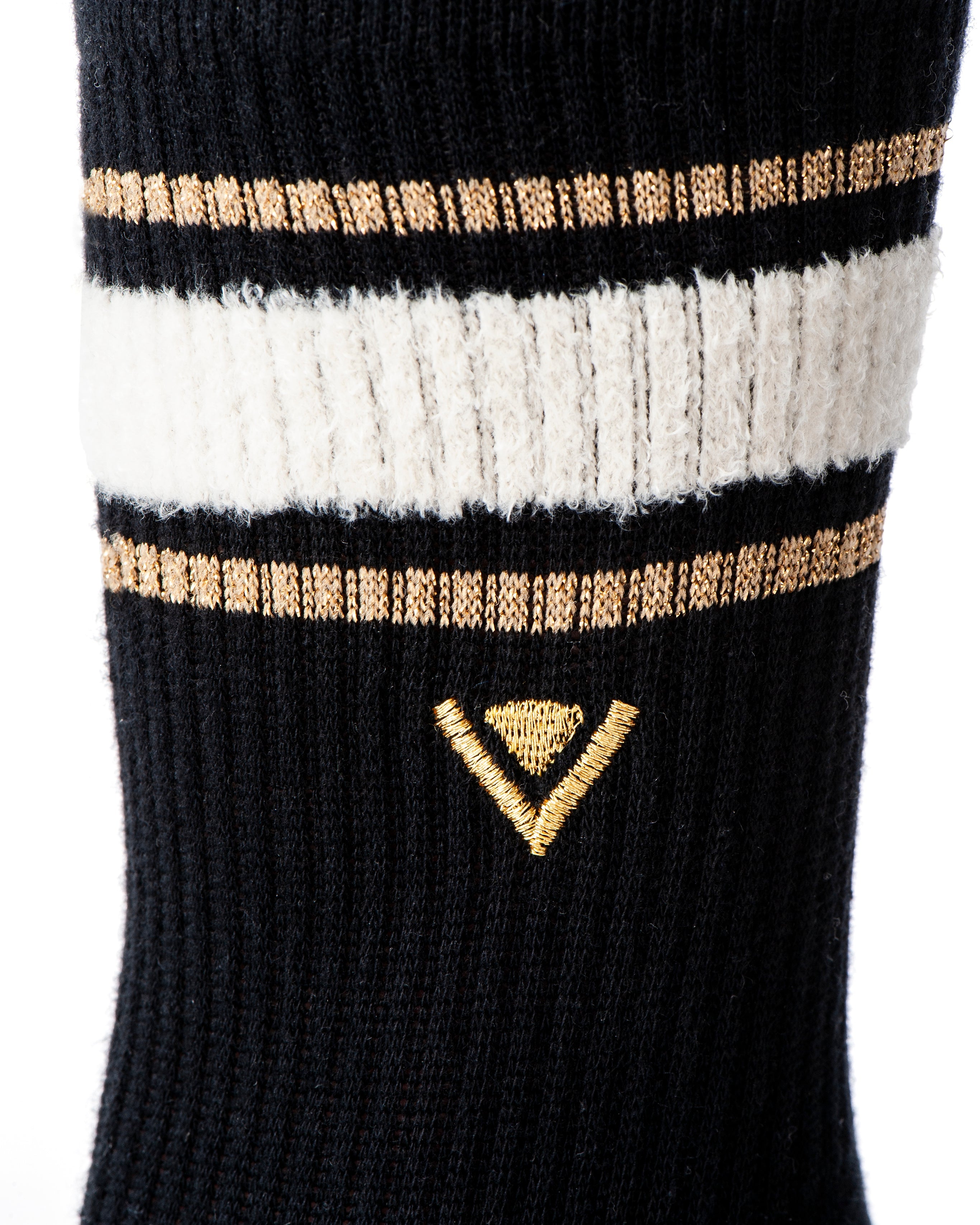 Humktnn | Terry Crew Grip Socks with Striped Texture and Metallic Accents