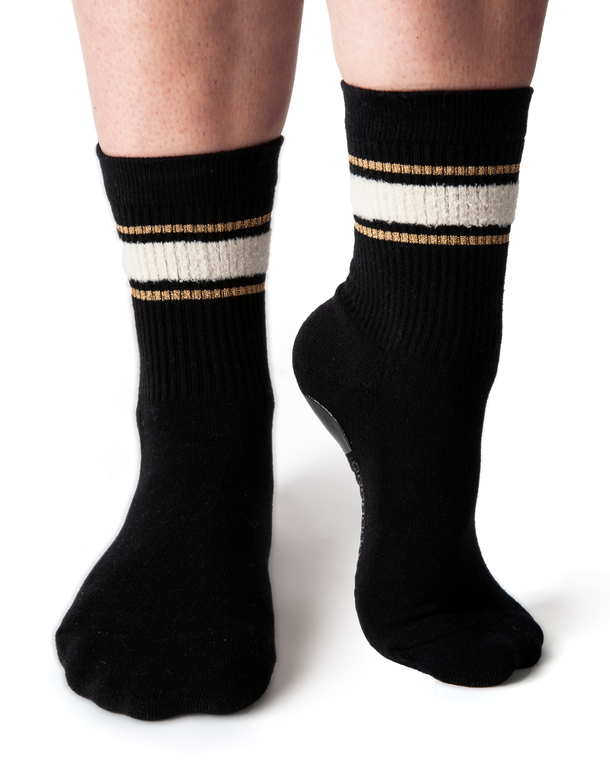 Humktnn | Terry Crew Grip Socks with Striped Texture and Metallic Accents