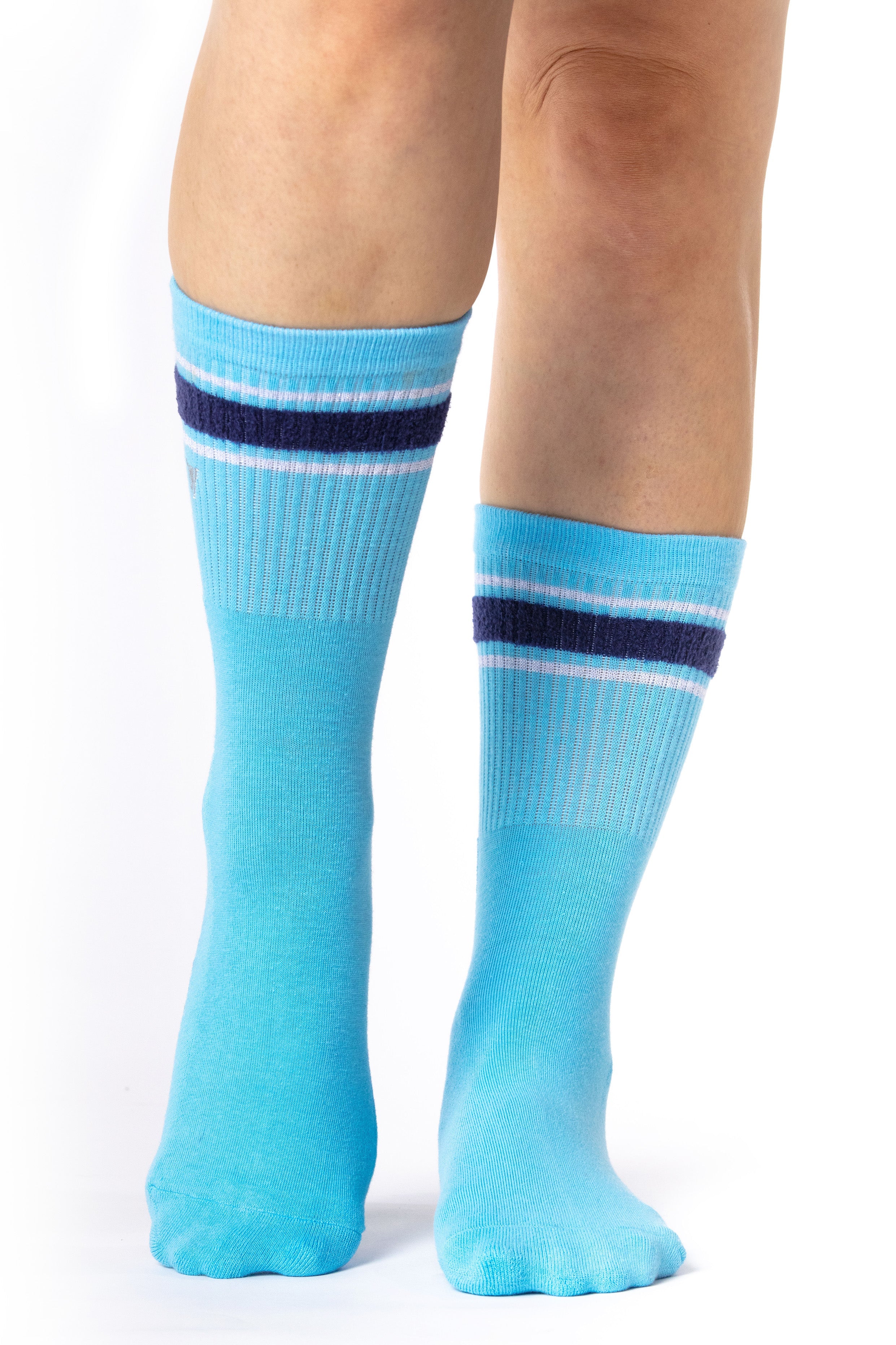 Humktnn | Terry Crew Grip Socks with Striped Texture and Metallic Accents