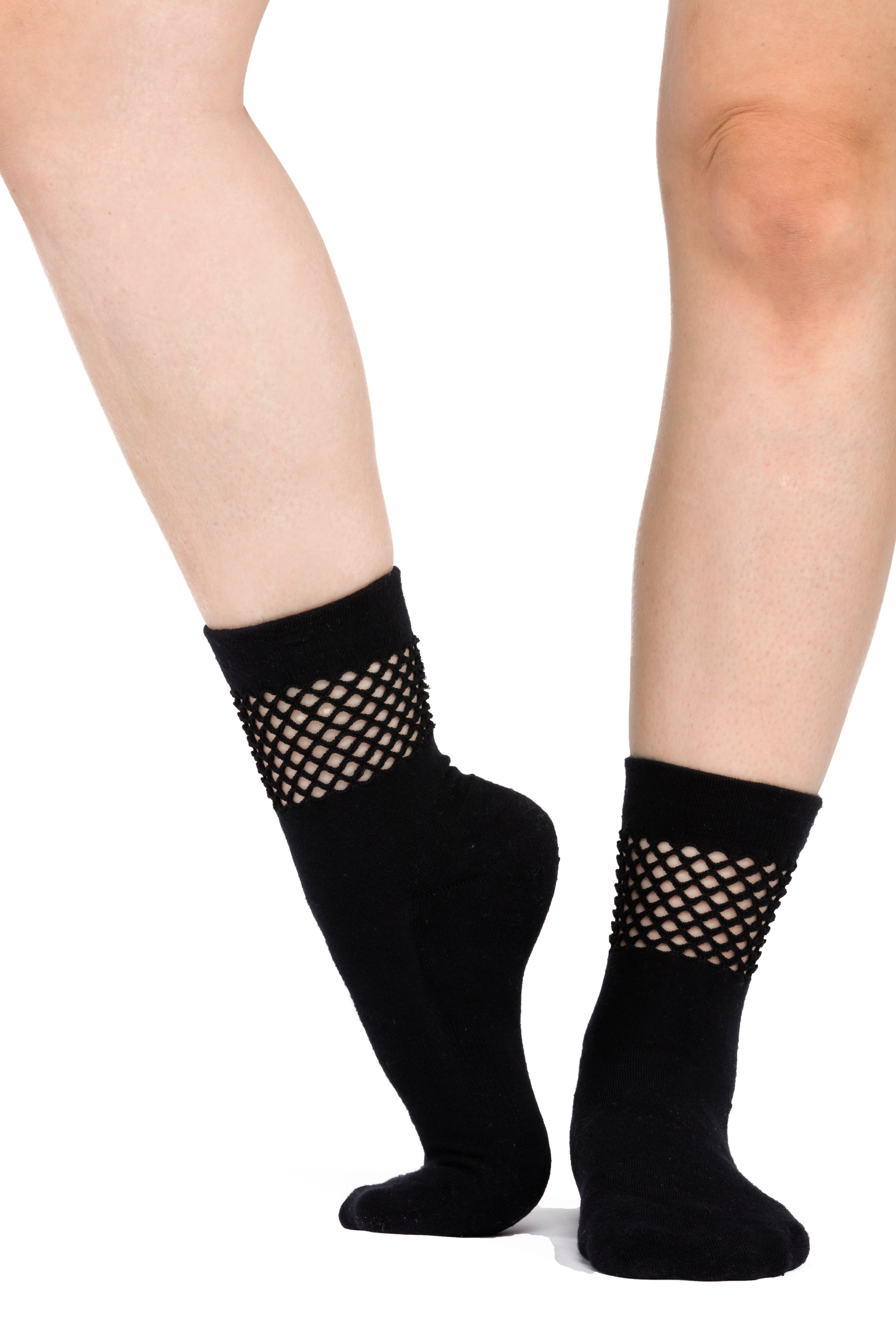 Humktnn | Breathable Crew Grip Socks with Crocheted Mesh Panel for Women