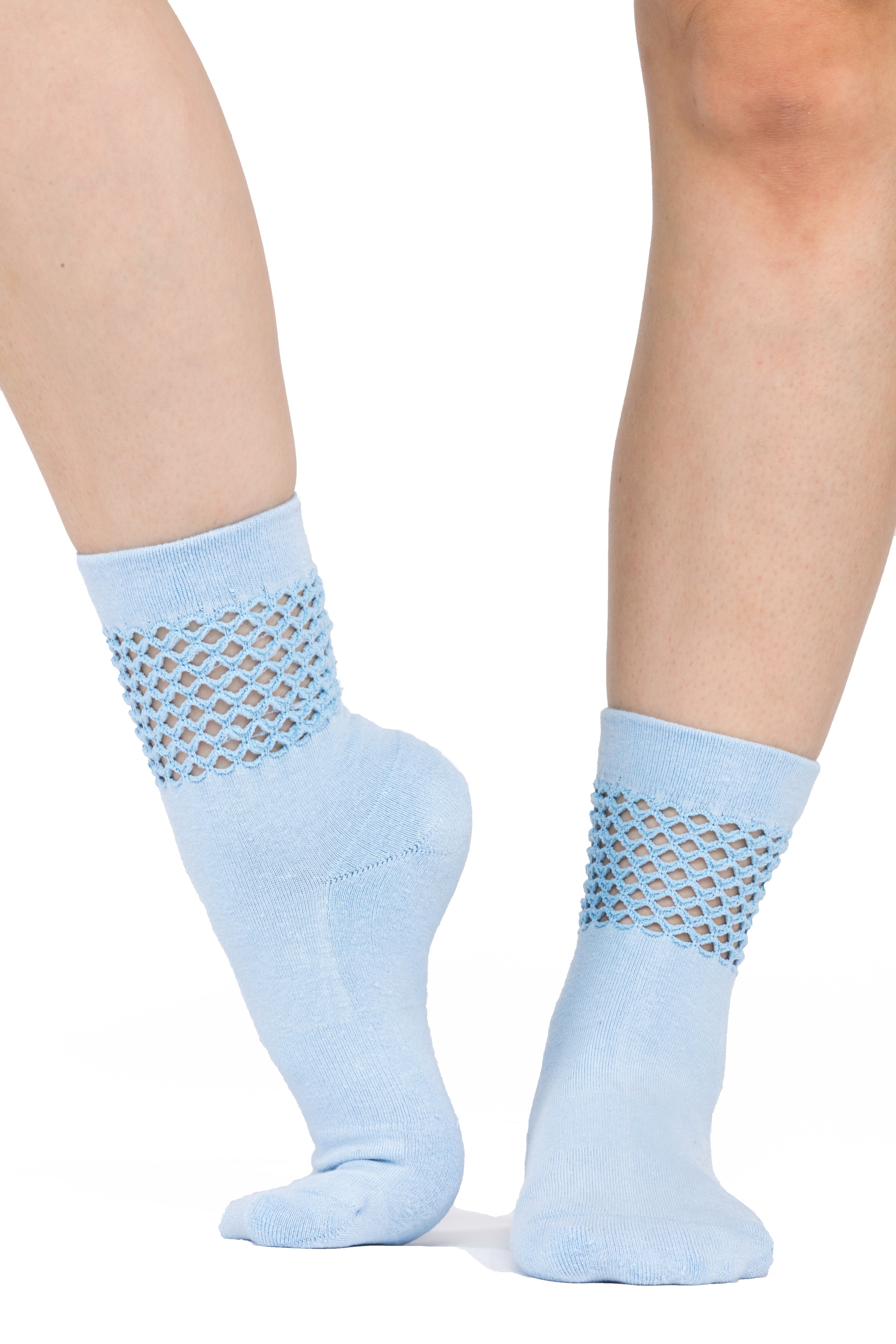 Humktnn | Breathable Crew Grip Socks with Crocheted Mesh Panel for Women