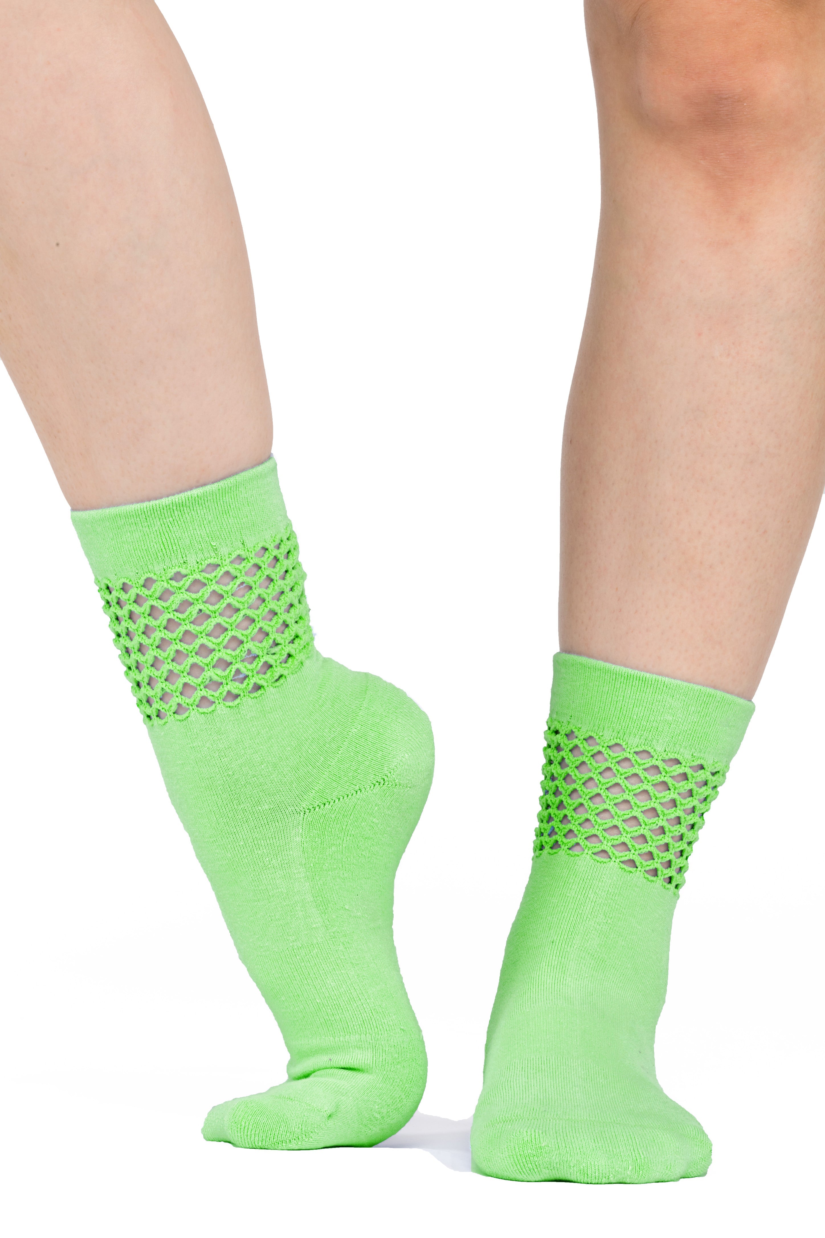 Humktnn | Breathable Crew Grip Socks with Crocheted Mesh Panel for Women