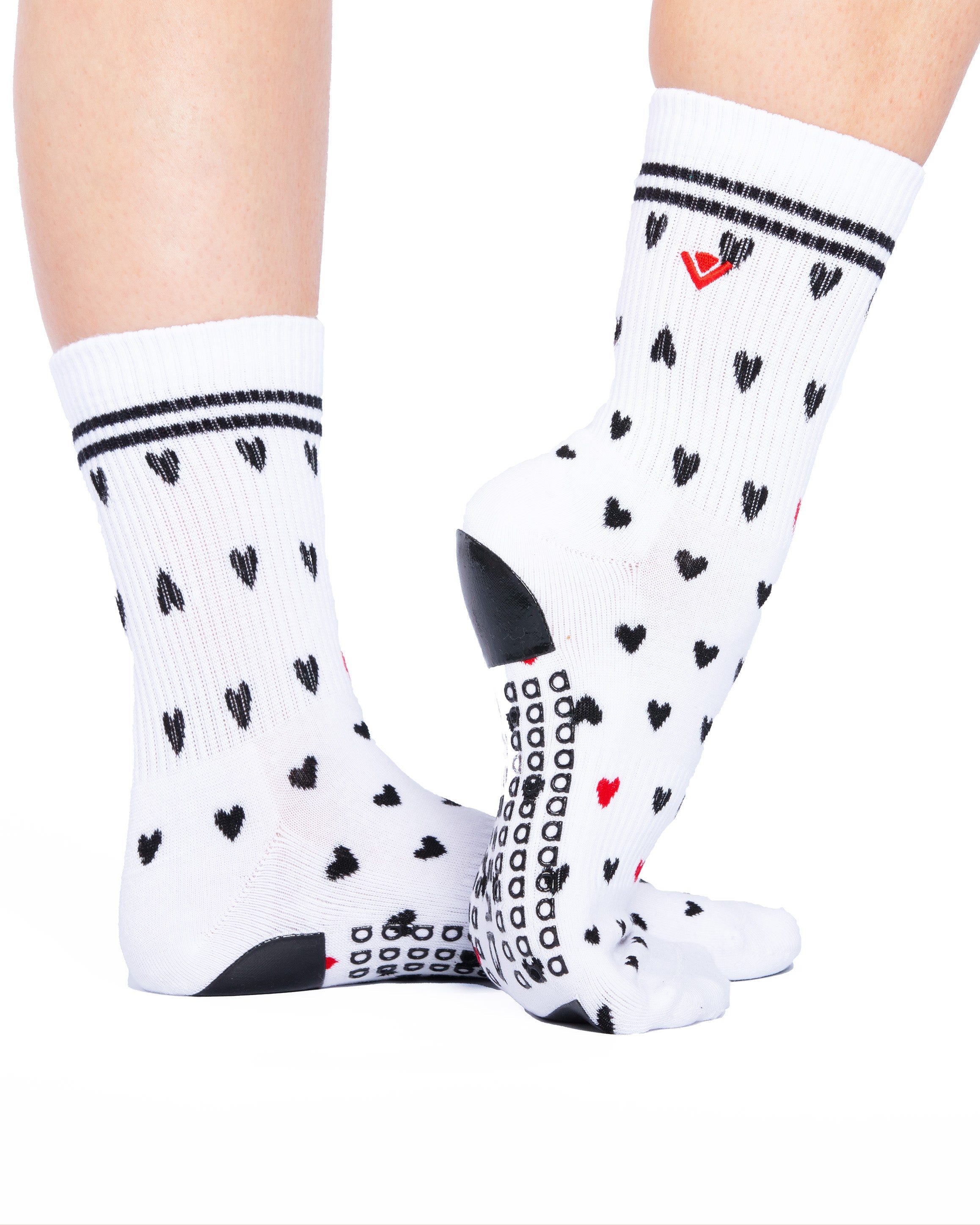 Humktnn | Women’s Classic Crew Grip Socks with Striped Design and Non-Slip Sole