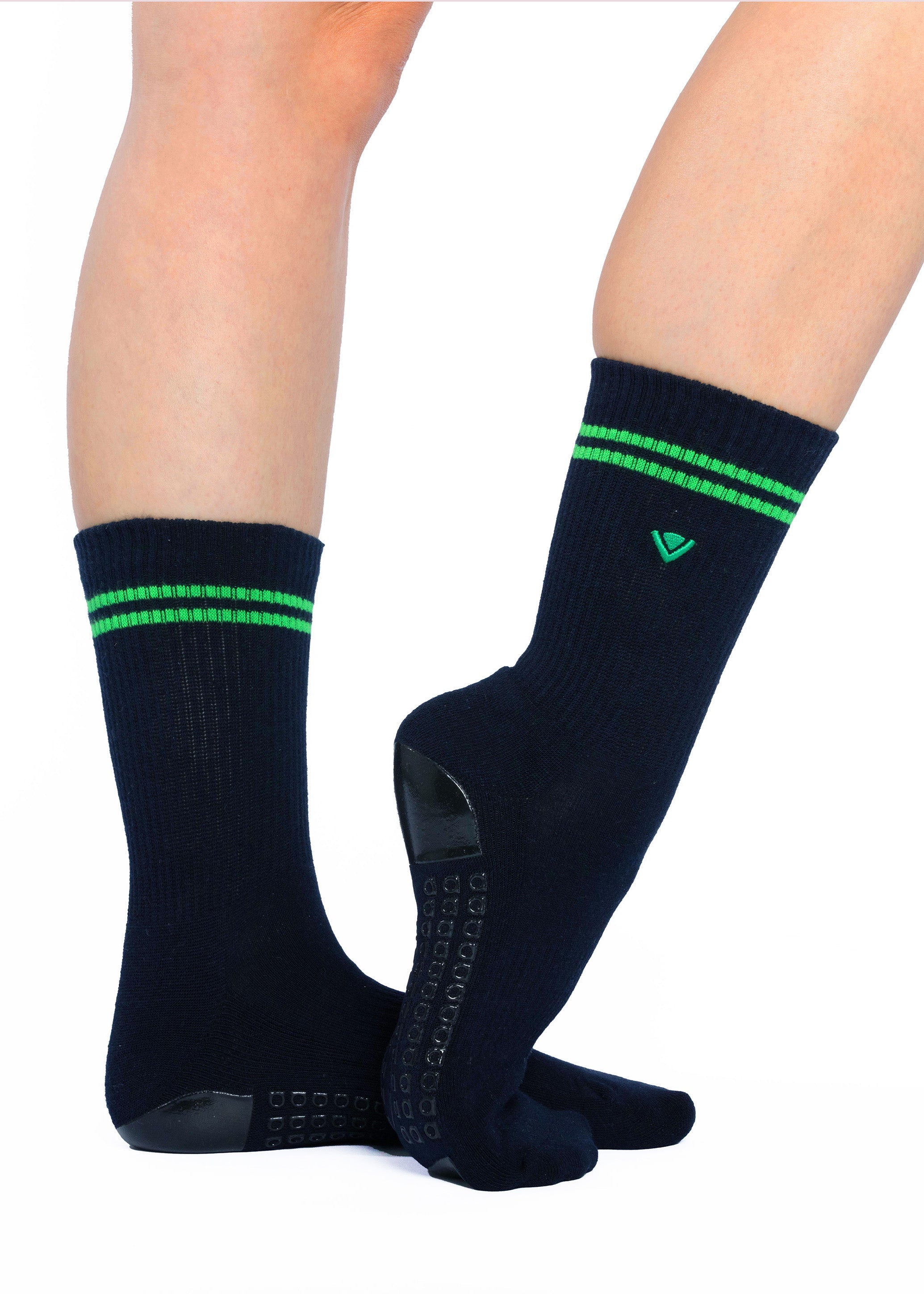 Humktnn | Women’s Classic Crew Grip Socks with Striped Design and Non-Slip Sole