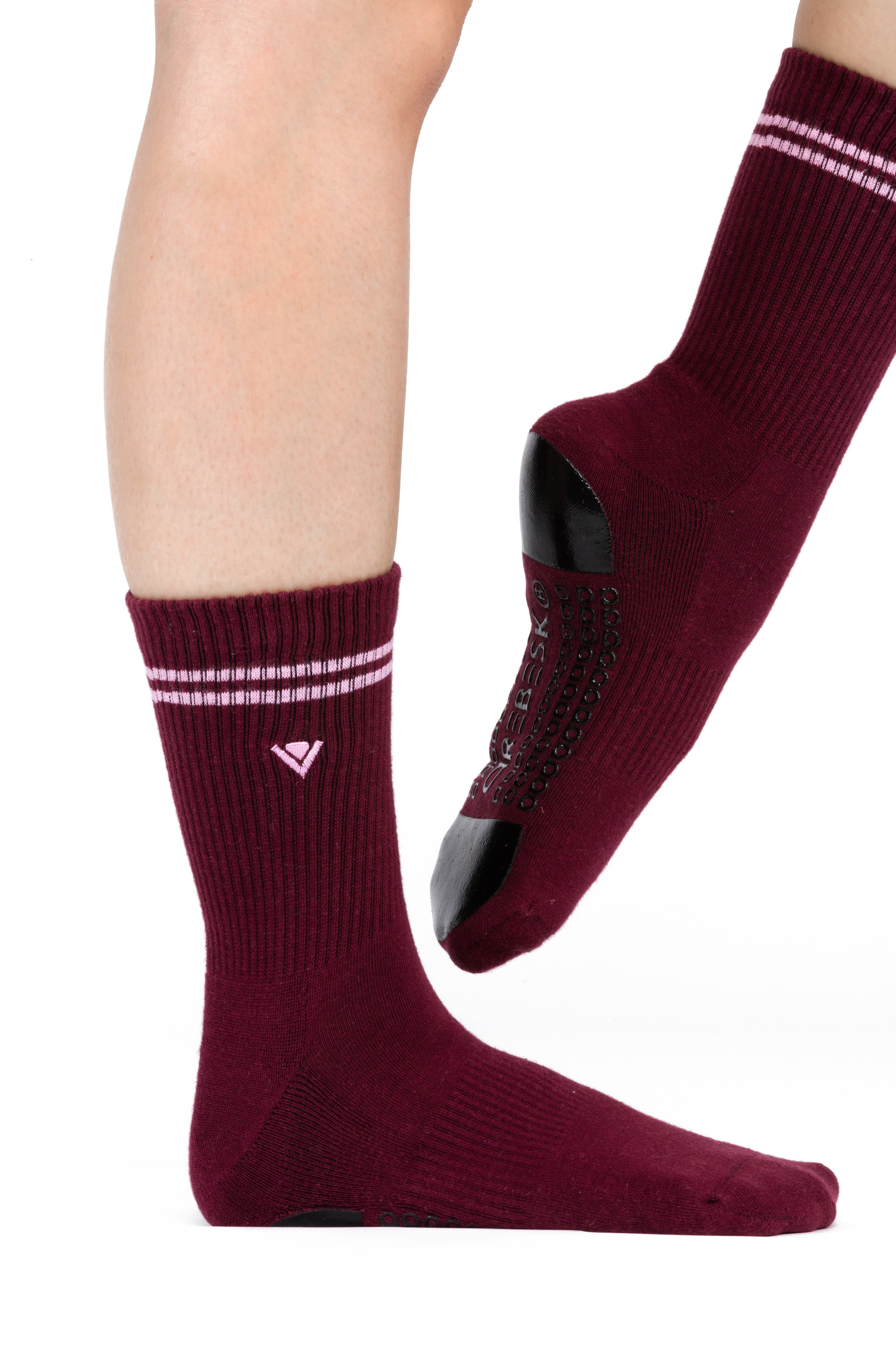 Humktnn | Women’s Classic Crew Grip Socks with Striped Design and Non-Slip Sole