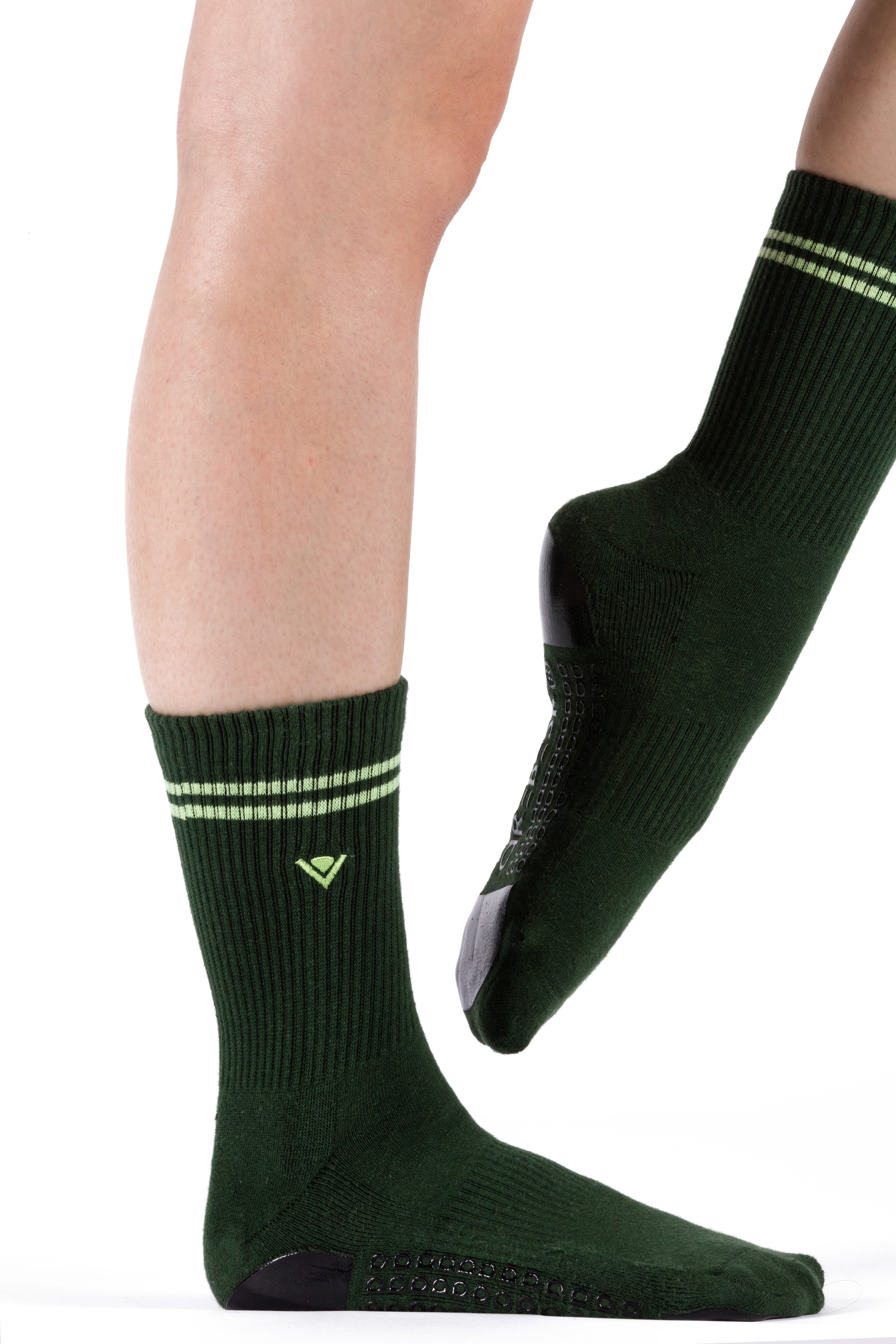 Humktnn | Women’s Classic Crew Grip Socks with Striped Design and Non-Slip Sole
