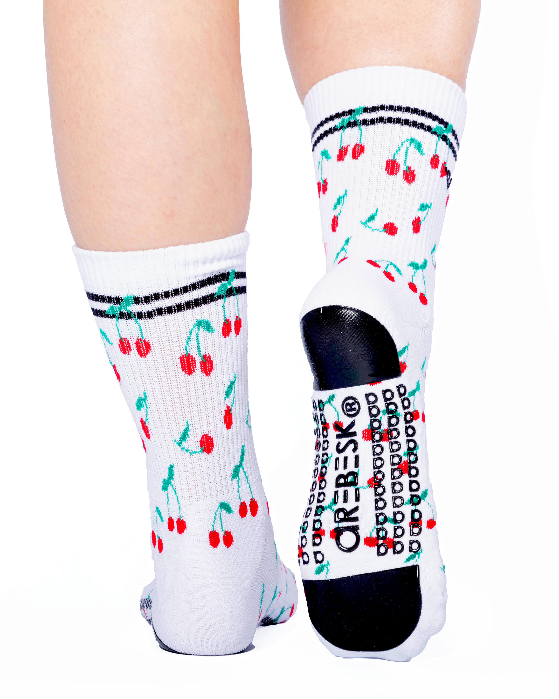 Humktnn | Women’s Classic Crew Grip Socks with Striped Design and Non-Slip Sole