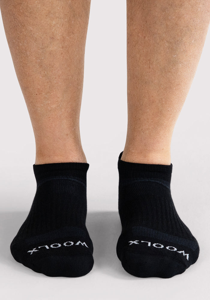 Humktnn | Men’s Black Merino Wool No Show Socks with Cushion Support for Everyday Comfort