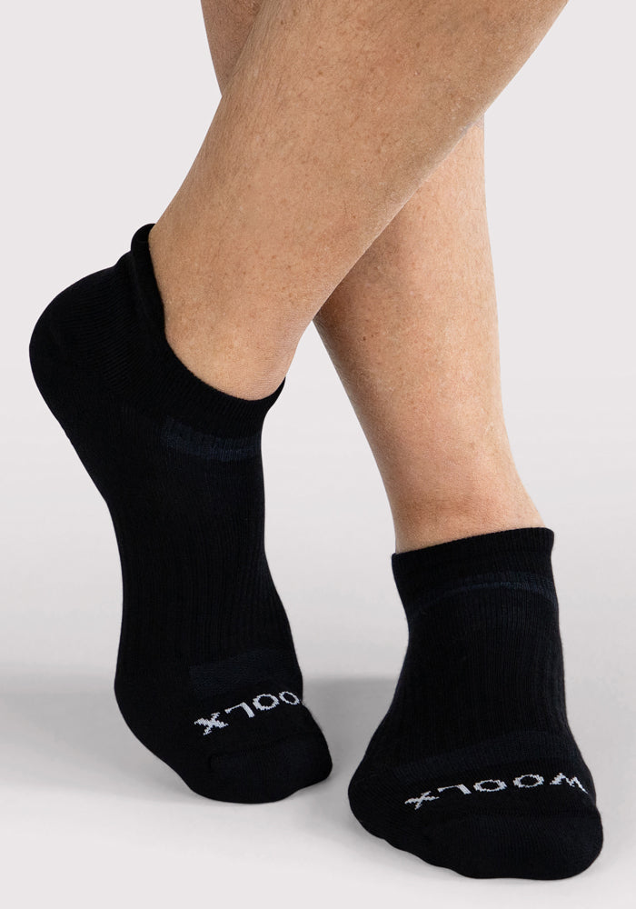 Humktnn | Men’s Black Merino Wool No Show Socks with Cushion Support for Everyday Comfort