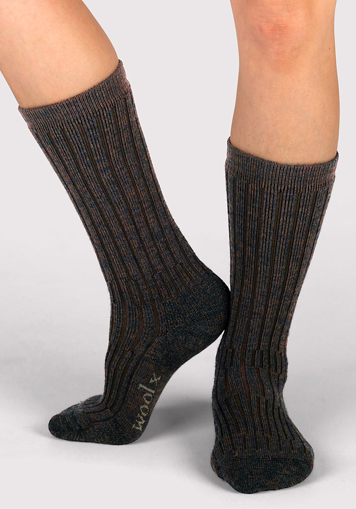 Humktnn | Women’s Warm Merino Wool Mid-Calf Socks with Full Cushion, Dark Espresso