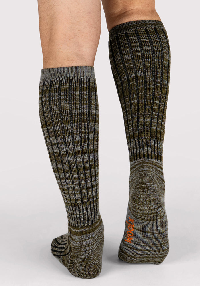 Humktnn | Men’s Extra Warm Merino Wool Mid-Calf Socks with Full Cushion, Dark Marled Green