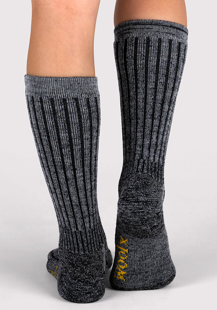 Humktnn| Women’s Mid-Calf Merino Wool Hiking Socks with Full Cushion, Navy Marled