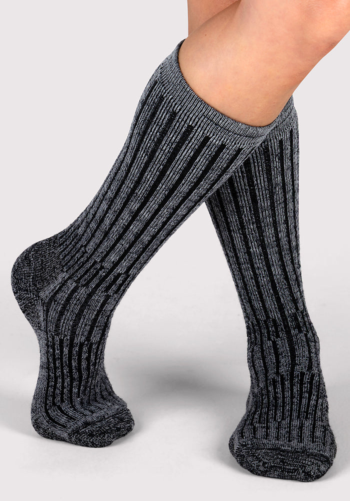 Humktnn| Women’s Mid-Calf Merino Wool Hiking Socks with Full Cushion, Navy Marled