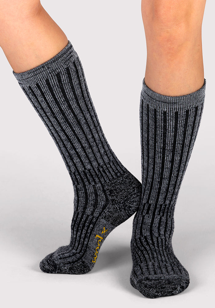 Humktnn| Women’s Mid-Calf Merino Wool Hiking Socks with Full Cushion, Navy Marled
