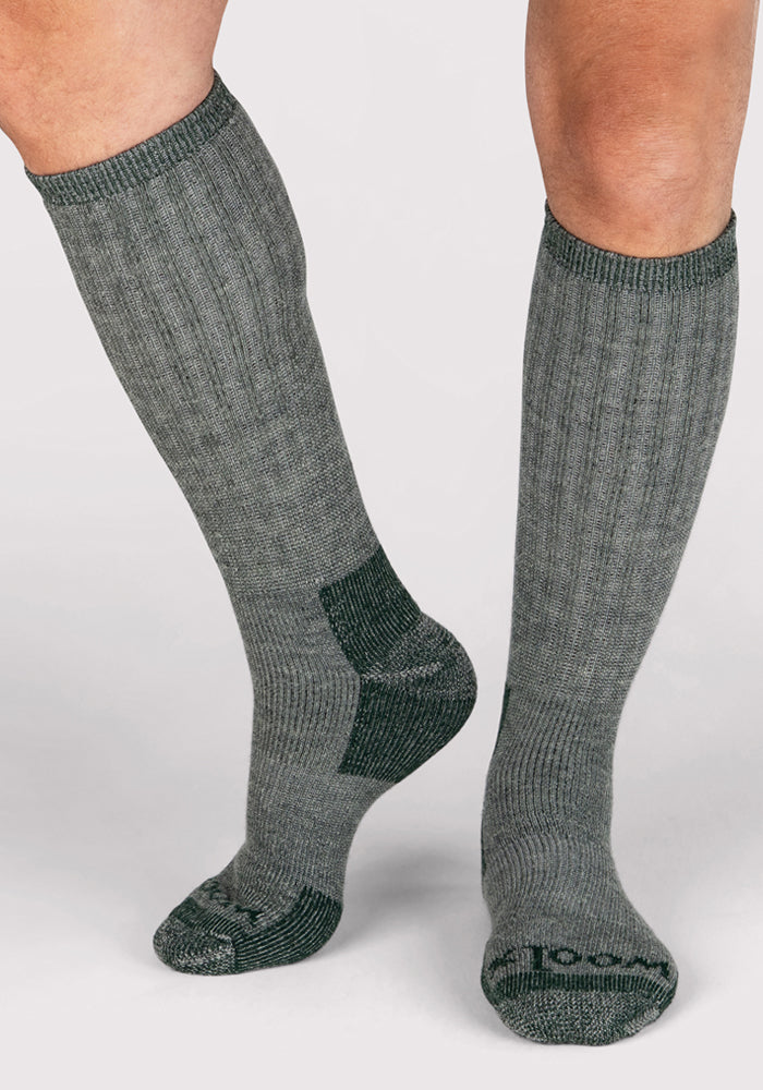 Humktnn | Men’s Heavyweight Merino Wool Over-The-Calf Socks for Extreme Cold, Forest Green