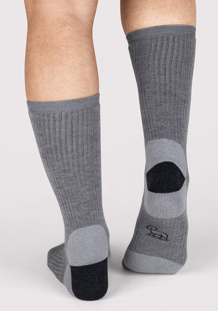 Humktnn | Men’s Full Cushion Merino Wool Crew Socks with Arch Support – Grey