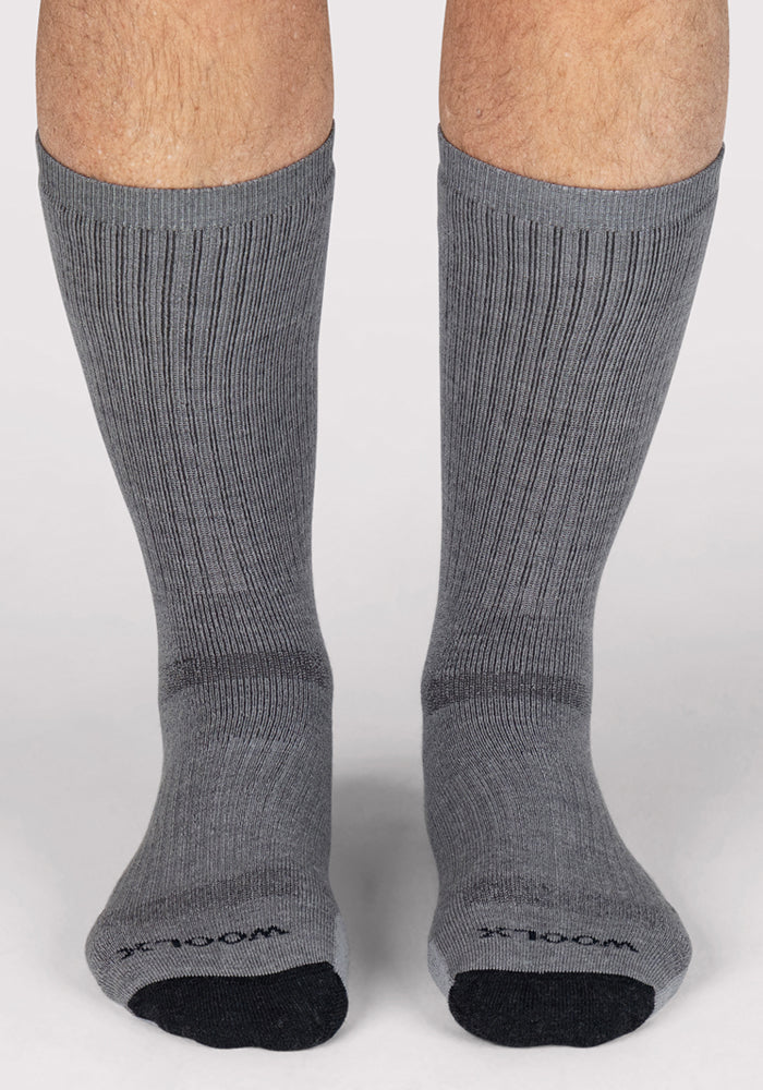 Humktnn | Men’s Full Cushion Merino Wool Crew Socks with Arch Support – Grey
