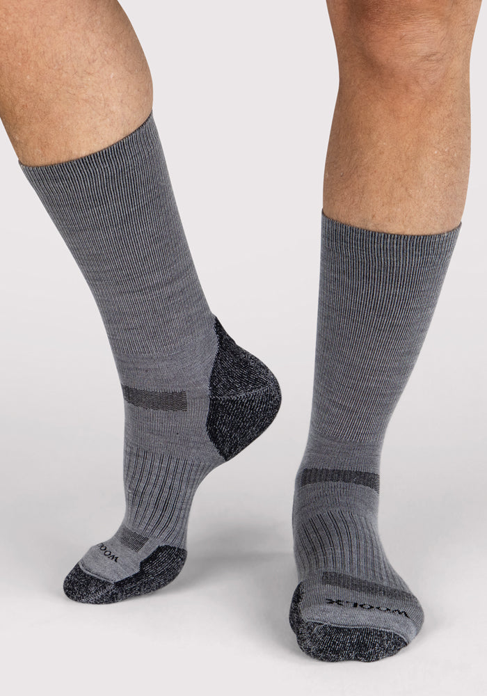Humktnn | Men’s Lightweight Merino Wool Crew Socks with Breathable Cushioning – Grey