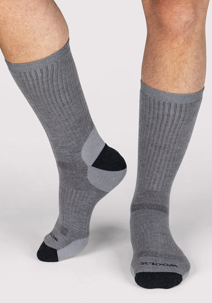 Humktnn | Men’s Full Cushion Merino Wool Crew Socks with Arch Support – Grey