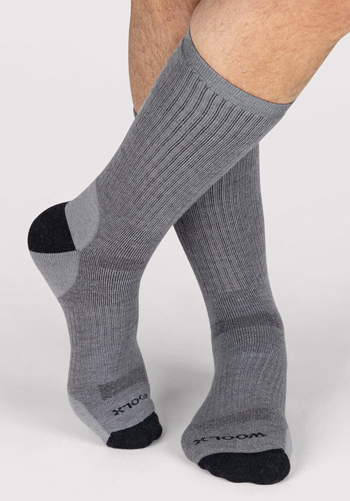 Humktnn | Men’s Full Cushion Merino Wool Crew Socks with Arch Support – Grey