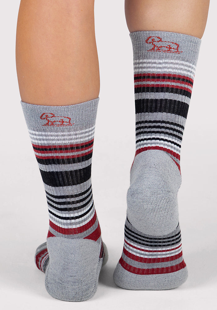 Humktnn | Women’s Lightweight Merino Wool Crew Socks with Cushion Support, Grey Stripe