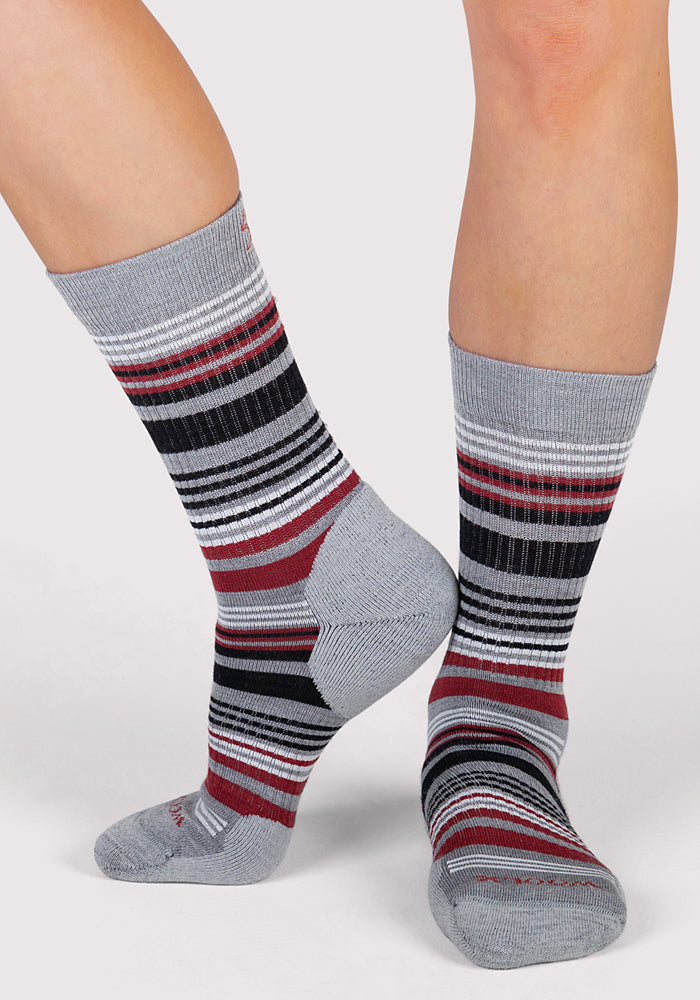 Humktnn | Women’s Lightweight Merino Wool Crew Socks with Cushion Support, Grey Stripe