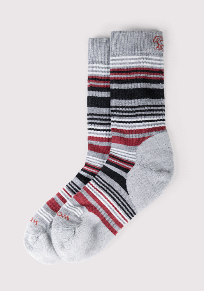 Humktnn | Women’s Lightweight Merino Wool Crew Socks with Cushion Support, Grey Stripe