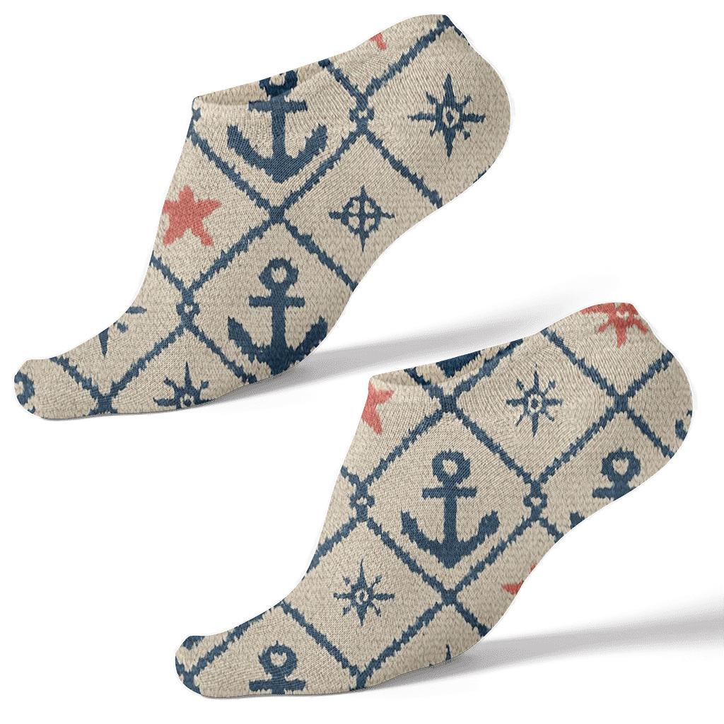 Humktnn | Sailor Anchor Knit Illusion Ankle Socks – Nautical Lattice Socks