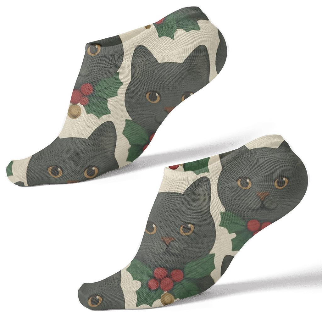 Humktnn | Holly Collar Cats Ankle Socks – Ivory Cat Tessellation Socks