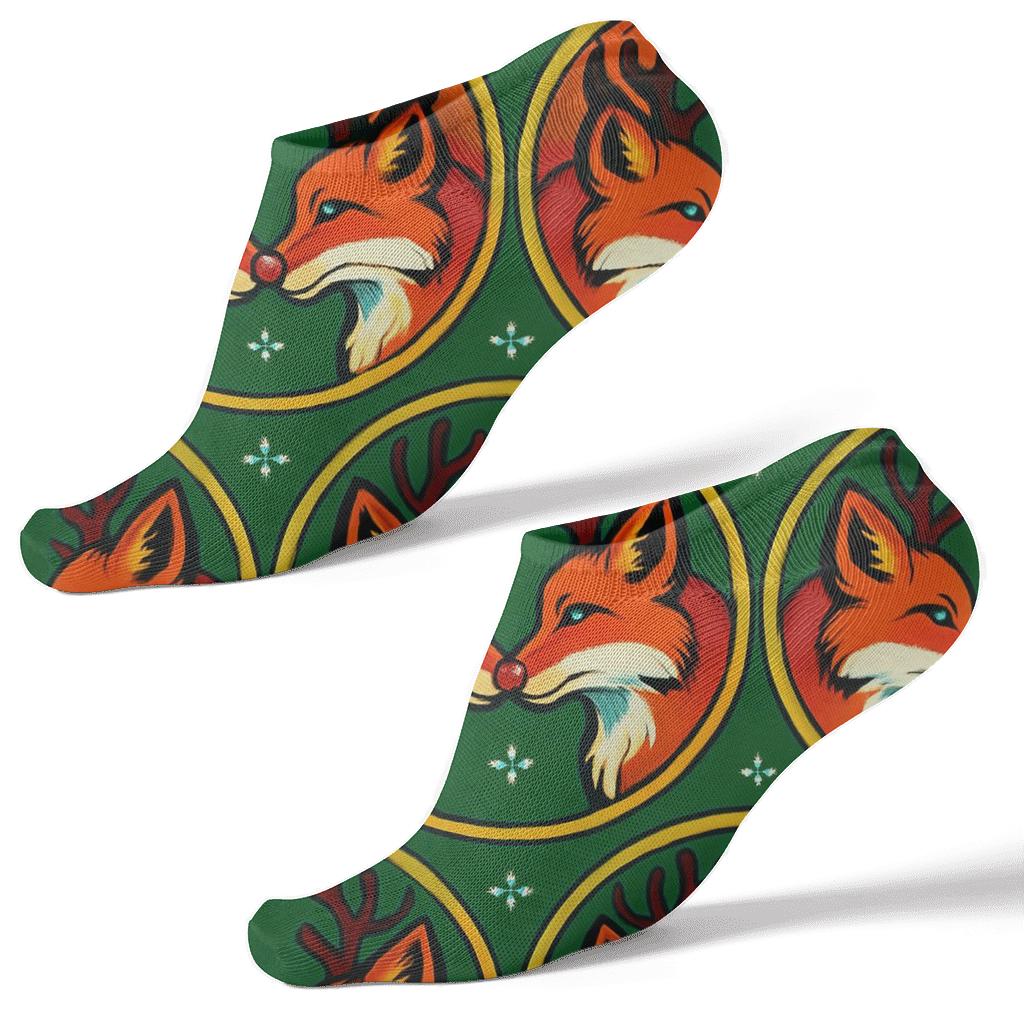 Humktnn | Reindeer Fox Medallion Ankle Socks – Forest Green Animal Socks