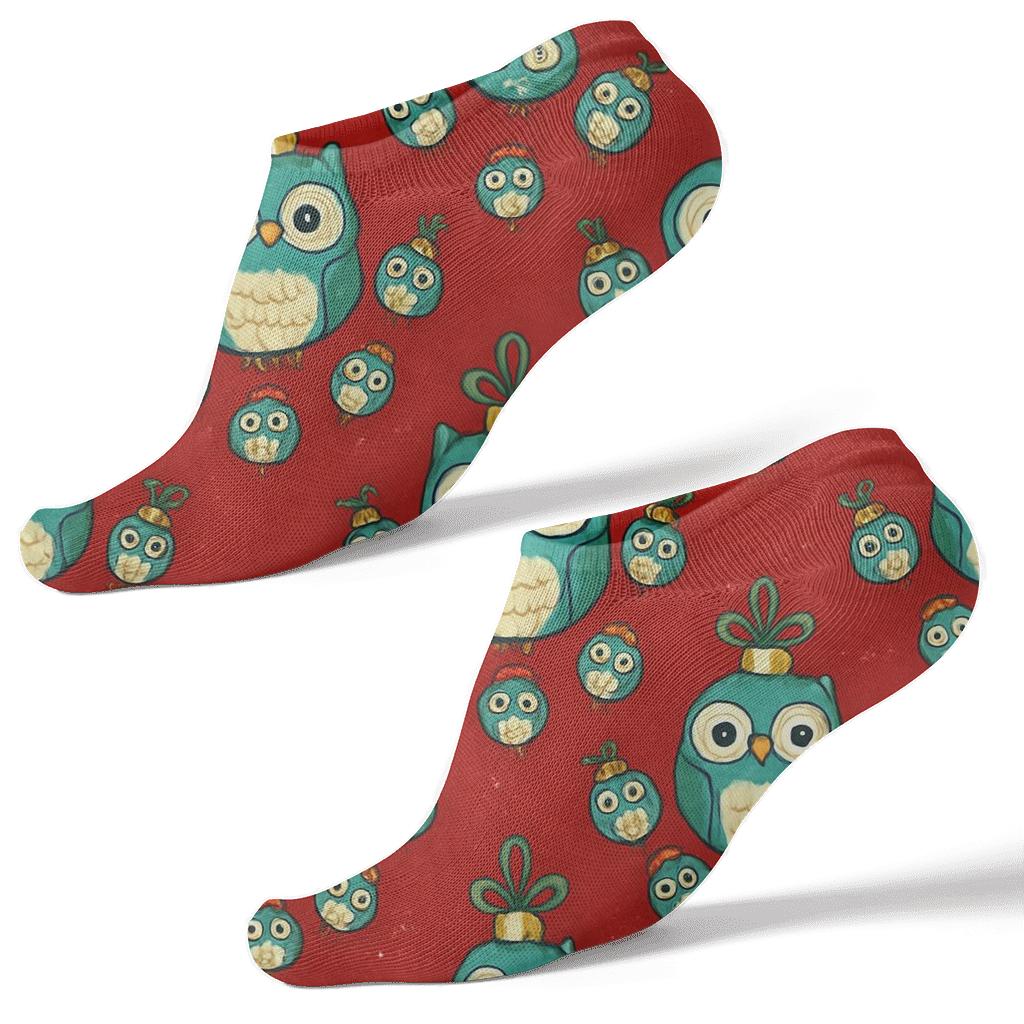 Humktnn | Ornament Owl Ankle Socks – Red Concentric Ring Pattern Socks